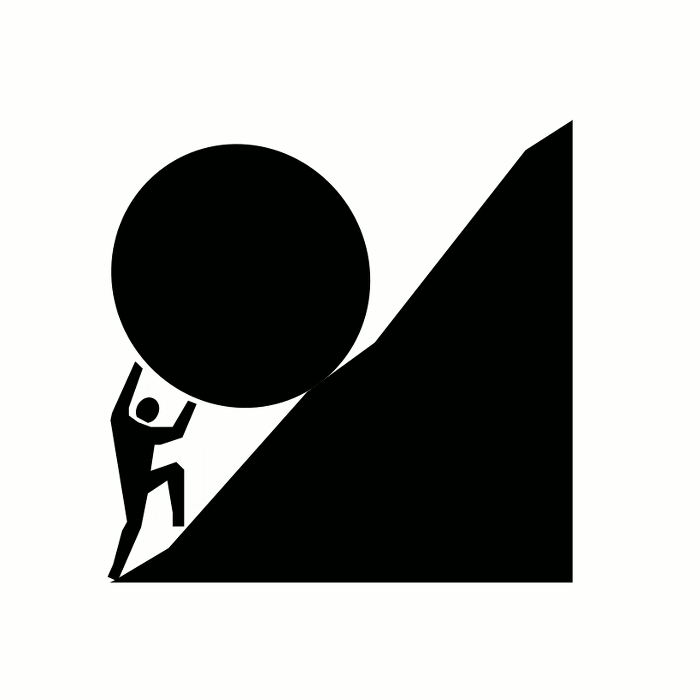Adapted from Sisyphus , by Nikolay Necheuhin, from The Noun Project .