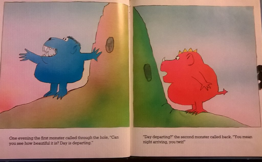 Scene from Two Monsters, by David McKee, (c) 1985.
