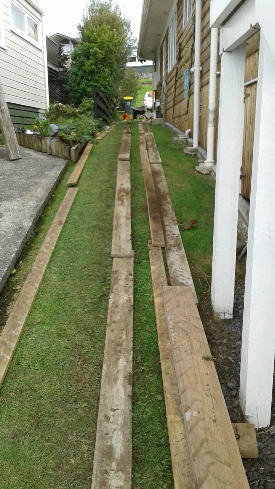 Using planks to access and protect the customer's property