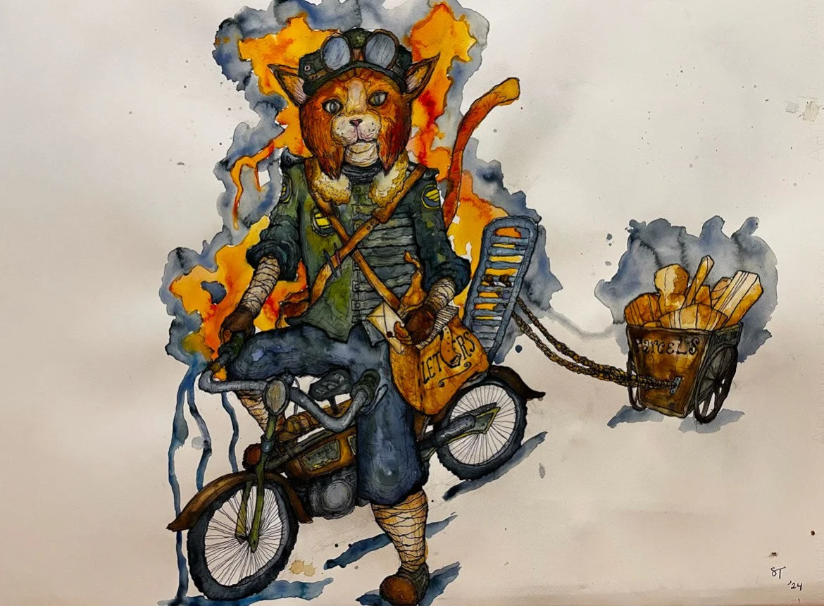 36"x 24". Watercolor and pen on paper.