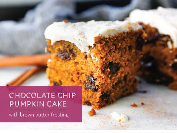 Chocolate Chip Pumpkin Cake with Brown Butter Cream Cheese Frosting 