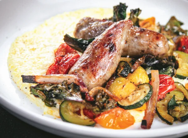 Roasted Sausage &amp; Veggies with Creamy Polenta