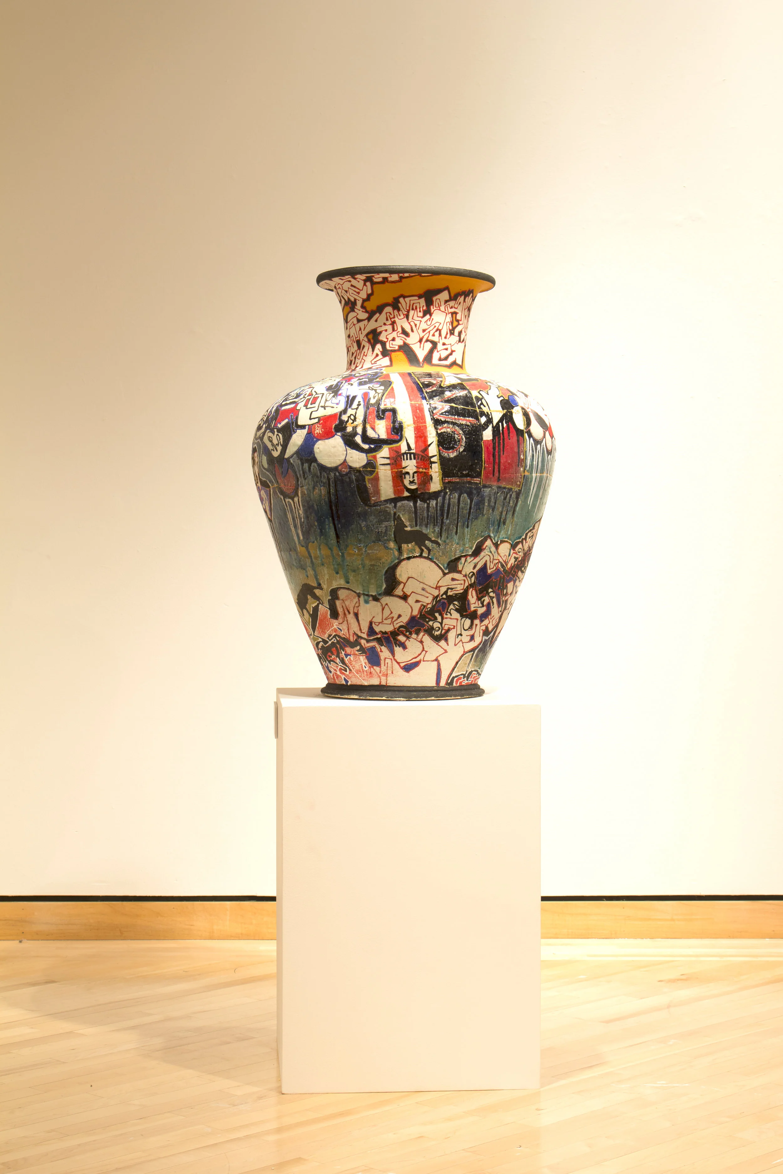 Der Wolf jagt Demokratie, 2017 Stoneware, Acrylic 36”x22”x22”