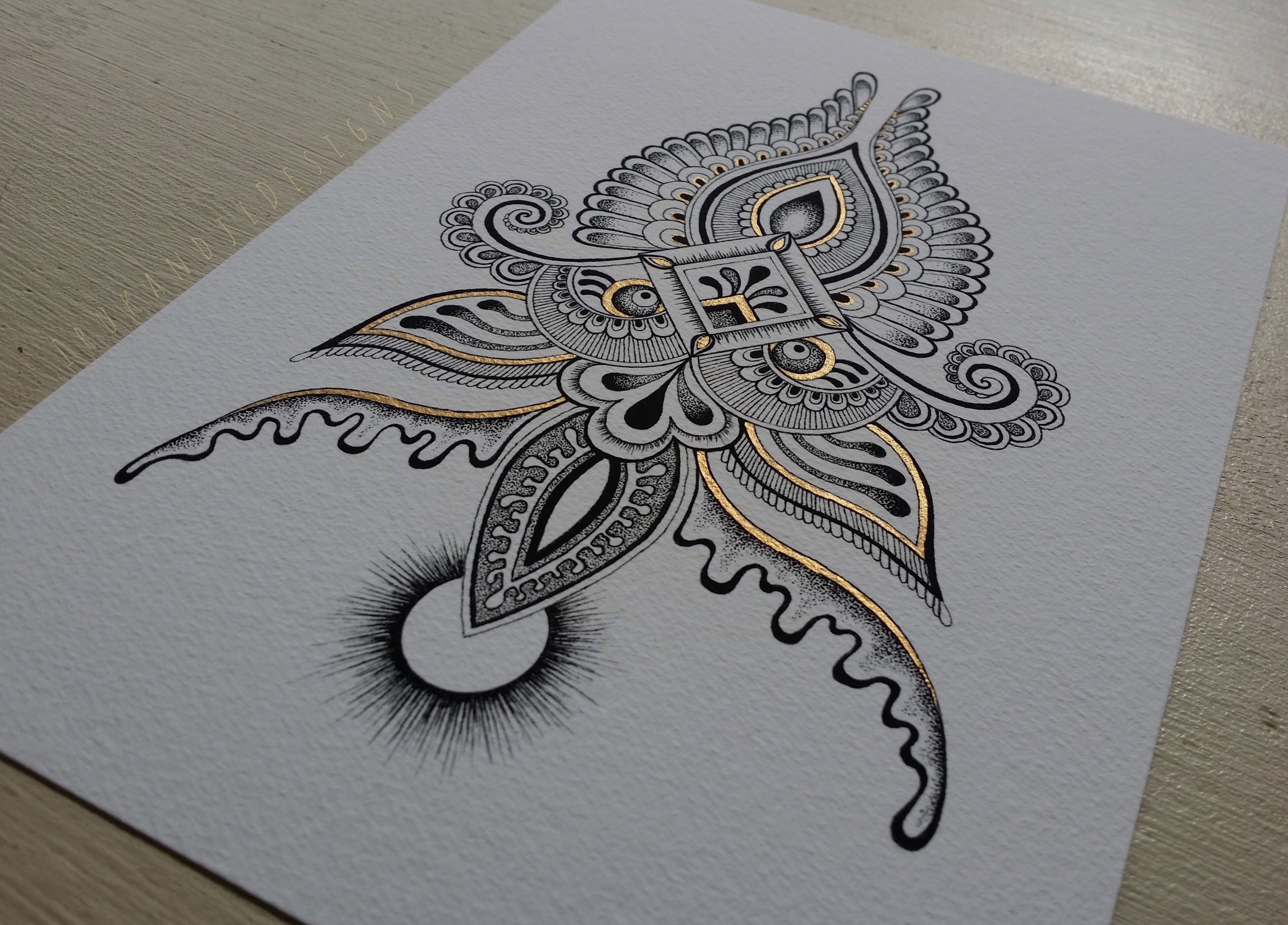 hand-embellished art print with gold accents