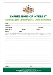 ANZAC Centenary Local Grants Committee application form