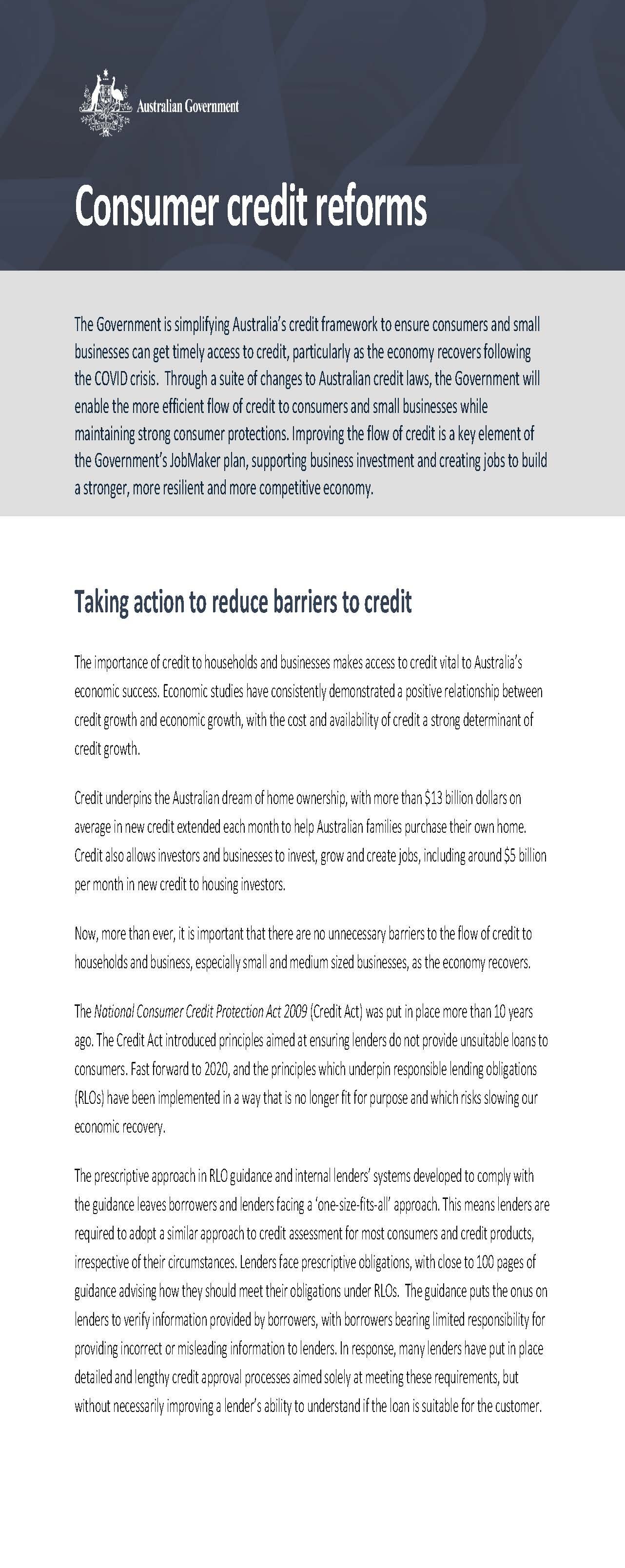 Consumer Credit reforms fact sheet