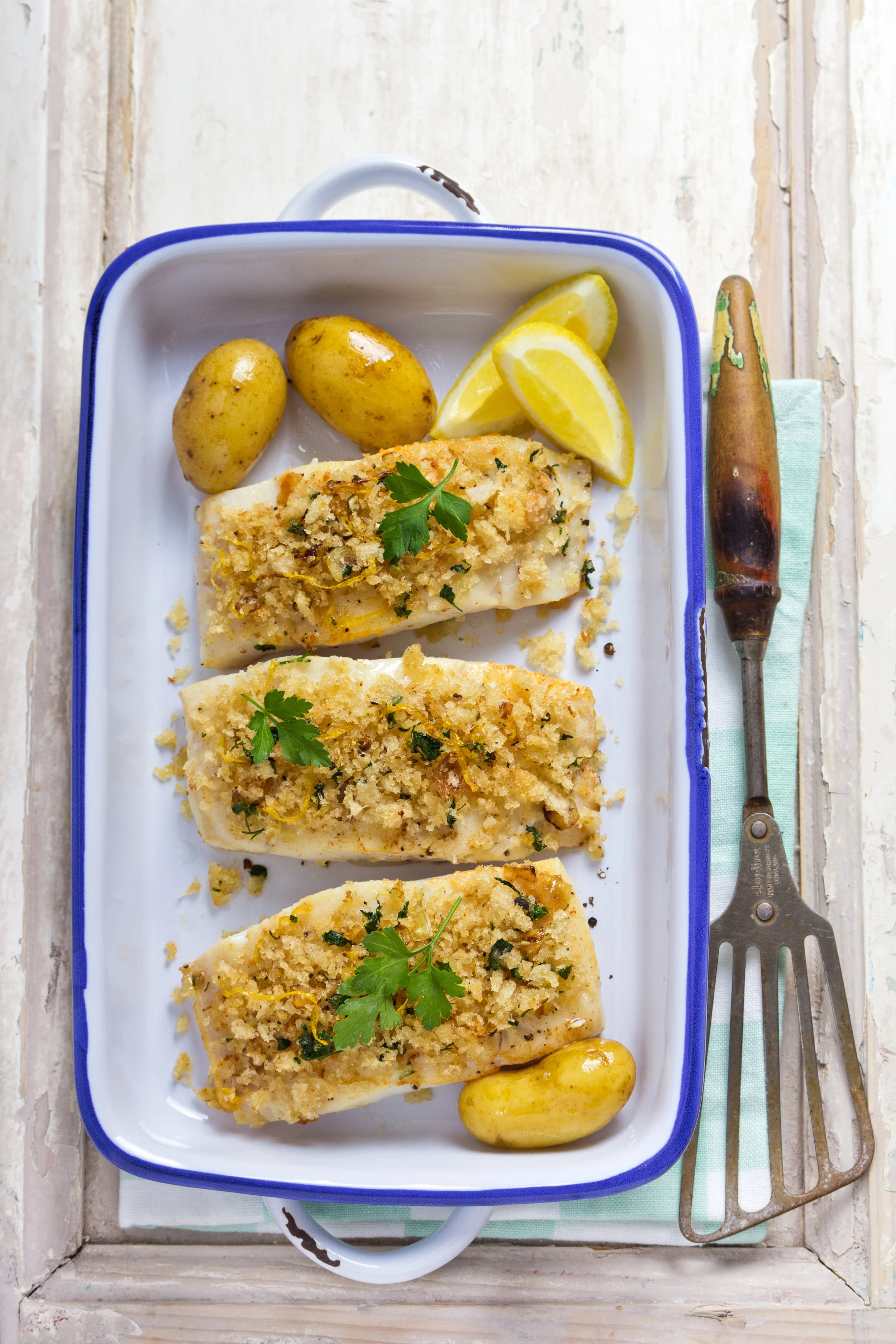 Baked Crusted Fish with Potatoes