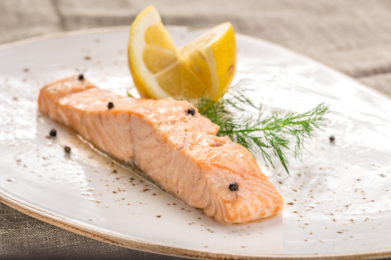 Lemony Asparagus Risotto with Steamed Salmon