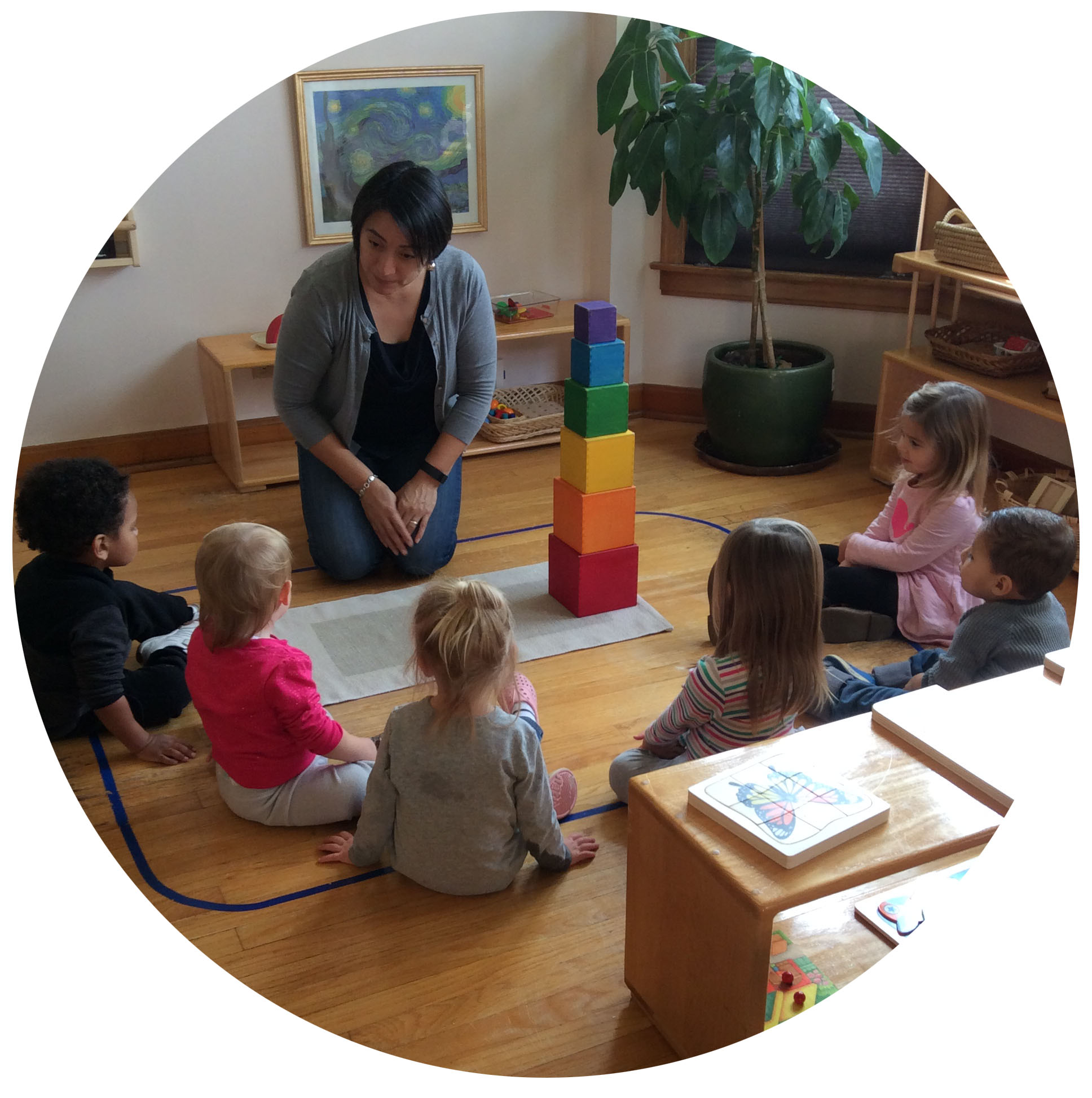 Guides in the classroom share lessons individually as well as in groups.