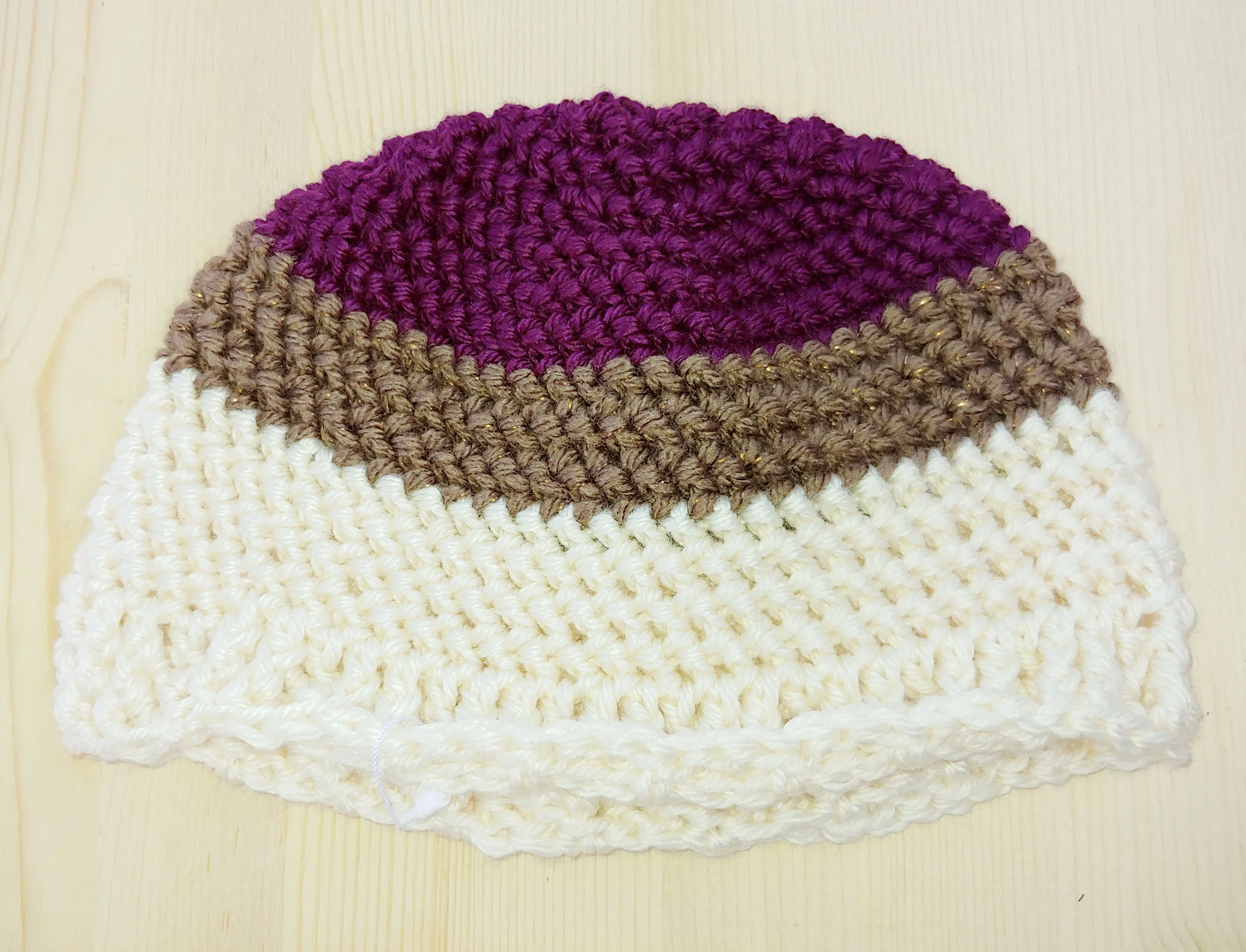 Purple shiny brown white hat.jpg