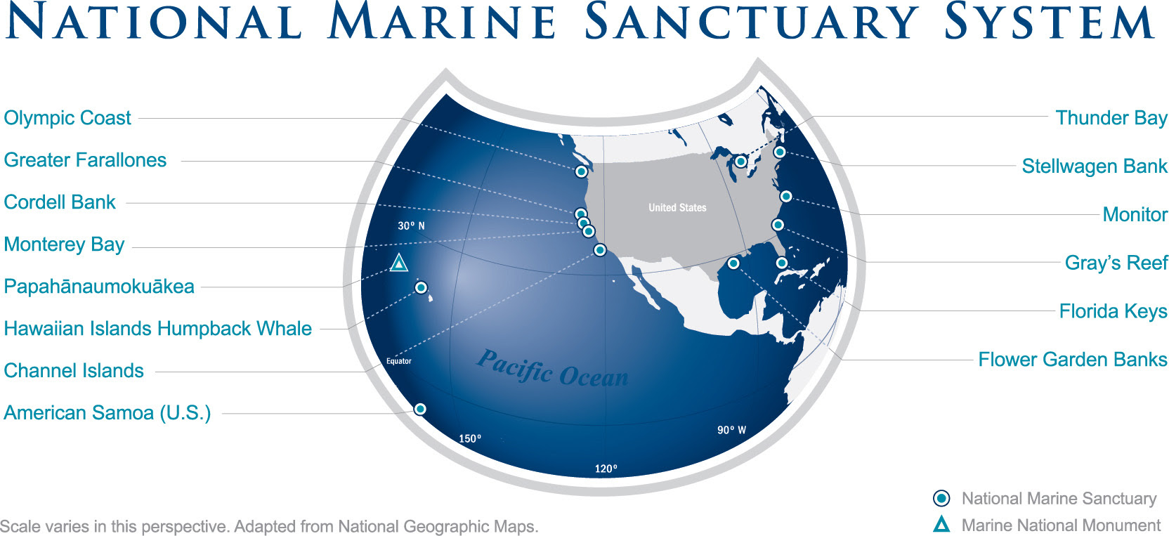 image by NOAA. Some of these marine sanctuaries are under focus by President Trump's Executive Order.