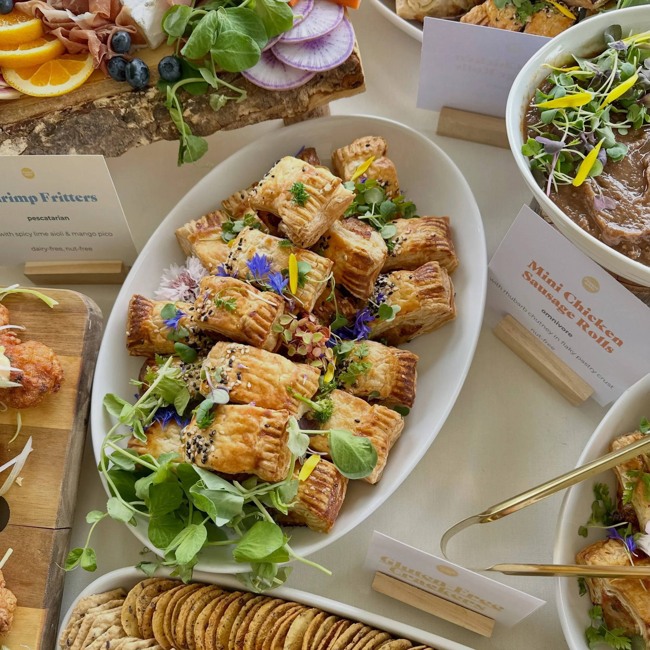 Our handcrafted Apple and Rosemary Chicken Sausage Rolls with Rhubarb Chutney are quickly becoming a fan fave! A perfect addition to any grazing table, corporate lunch or happy hour.

Flaky, buttery, golden goodness! 💫

#vancouvercatering