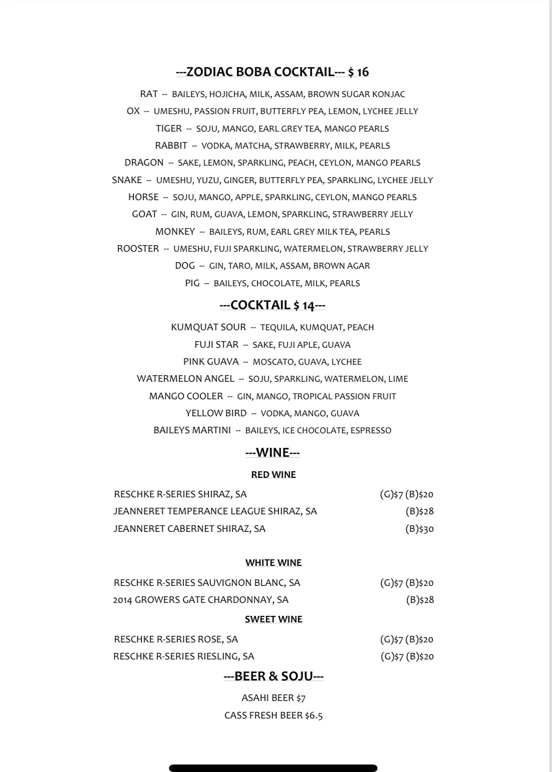 COCKTAIL MENU