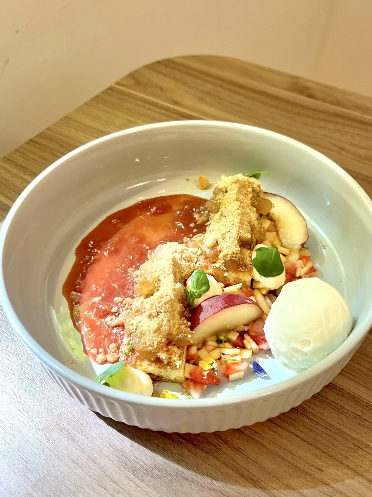 WARM RASPBERRY APPLE PEACH COBBLER