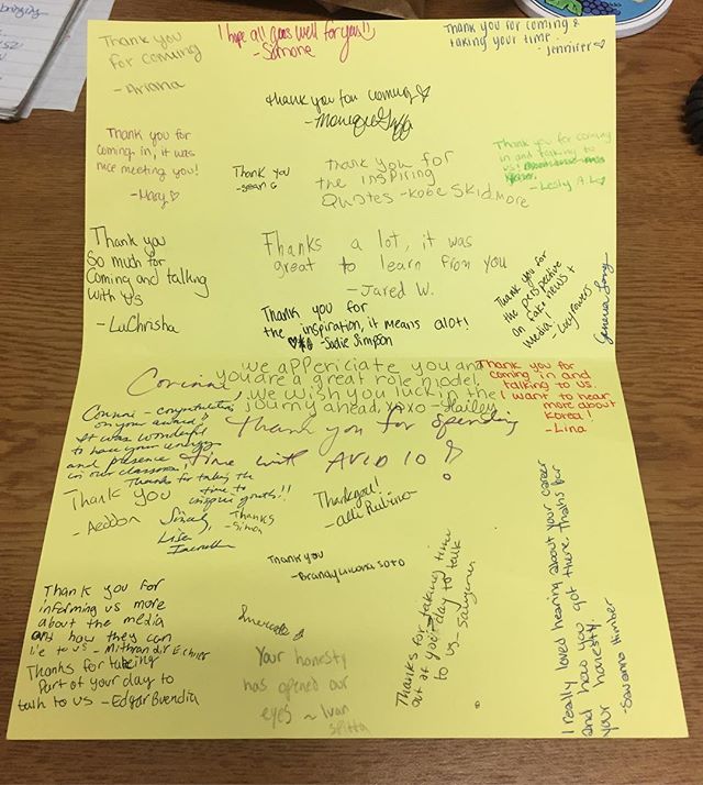 I spoke to the Avid class at Churchill High about journalism, press freedom and how to pay for college. They sent me a thank you card today. Thank you for letting me speak.