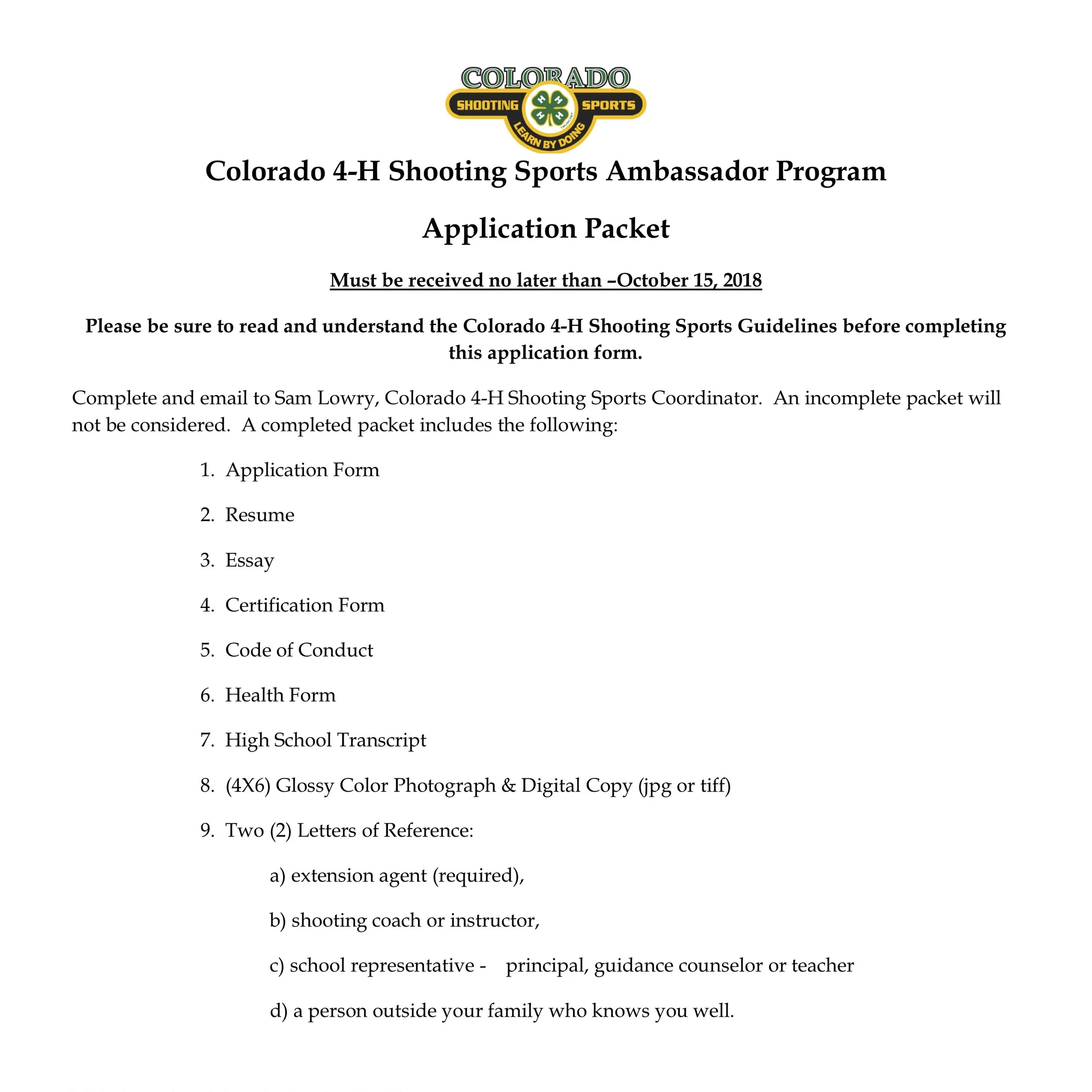 Shooting Sports Ambassador Applications