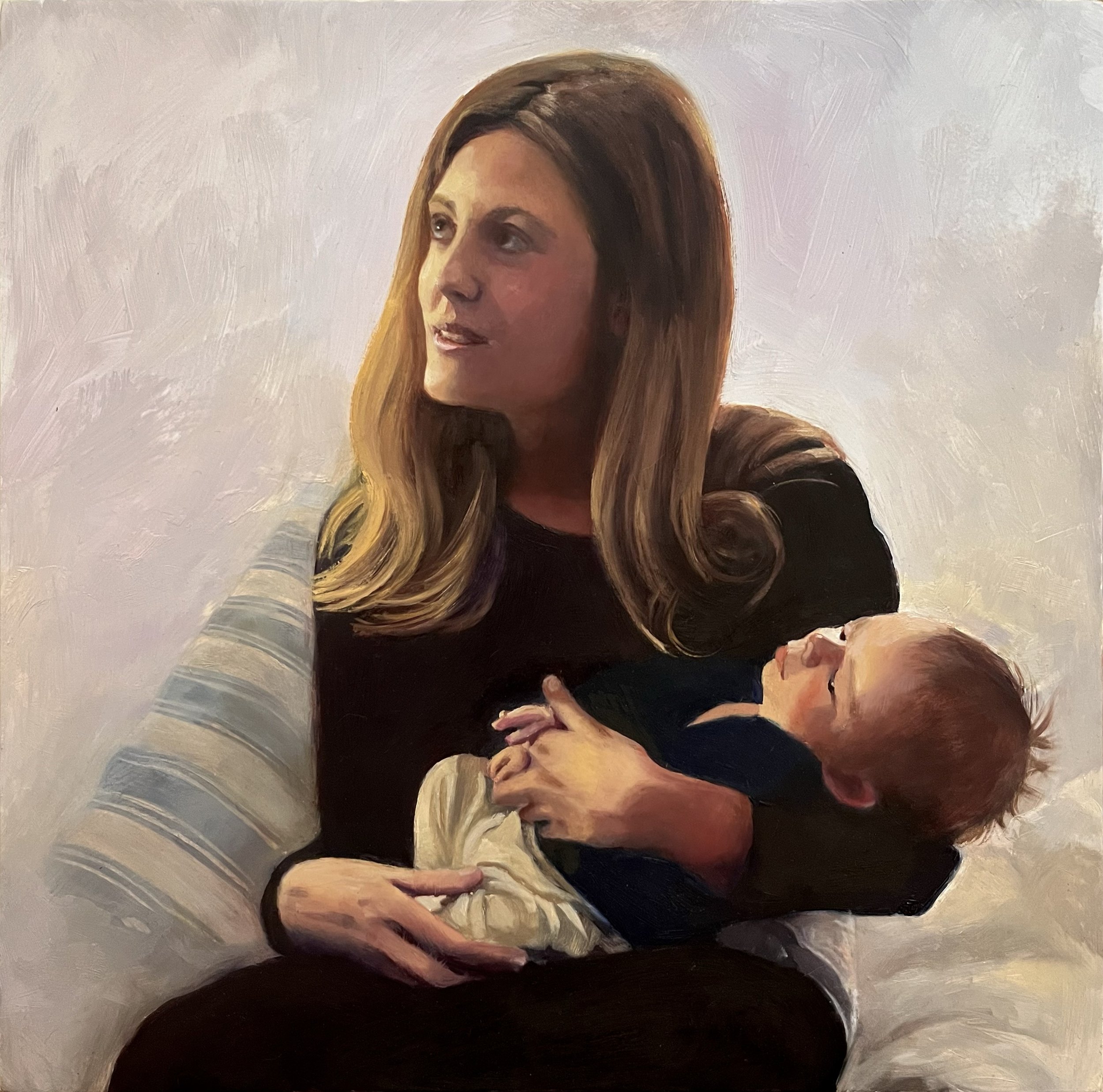  Private Commission  An image of a mother and child, but also an image of every mother and every child, and also an image of the eternal motif of the mother as goddess, the Madonna, and the child as the future of humanity, carrying the weight and exp