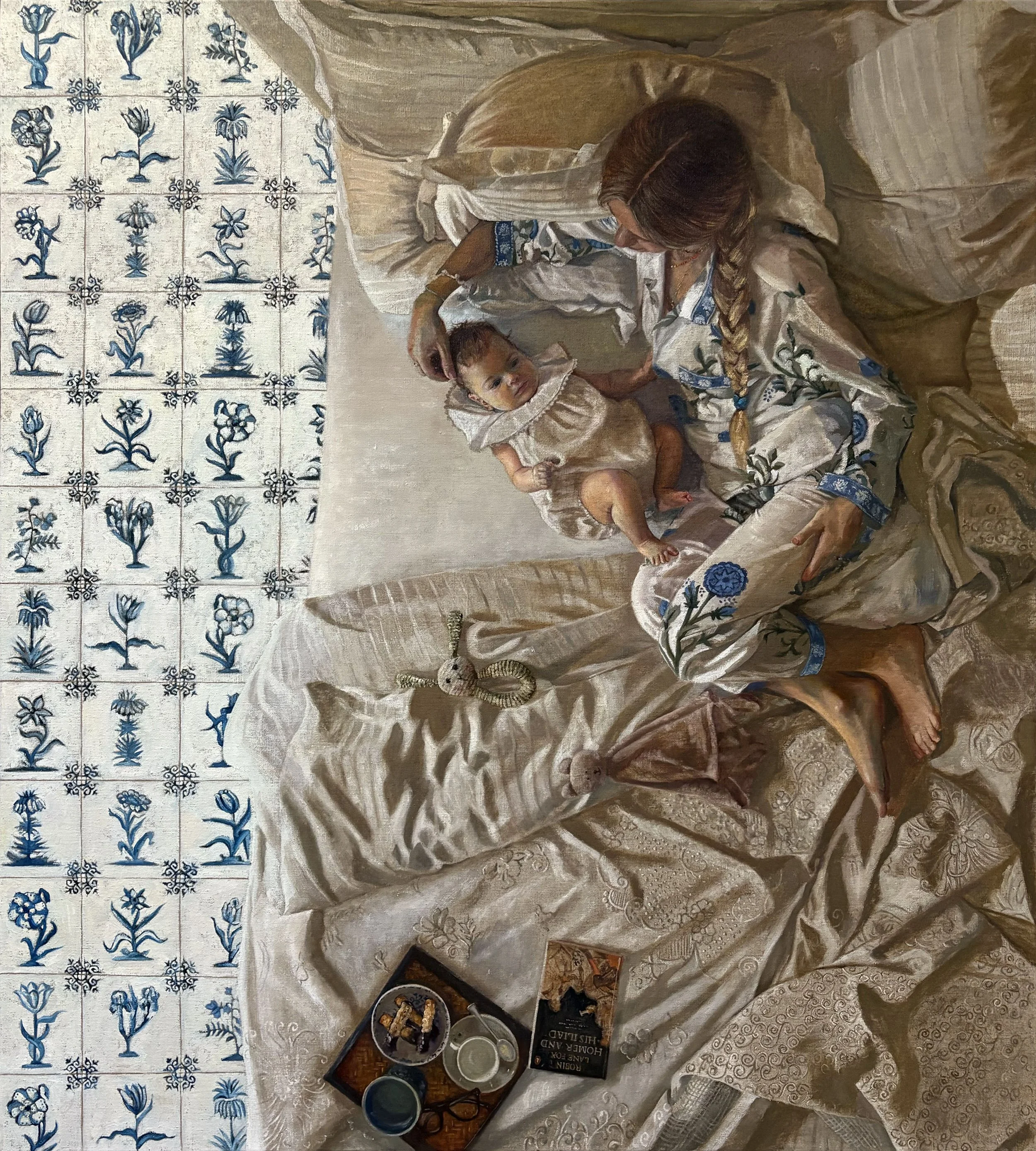Madonna and Child, 100 by 90cm, 2026. Selected for the Herbert Smith Freehills Kramer Portrait Award Exhibition at the National Portrait Gallery, London.