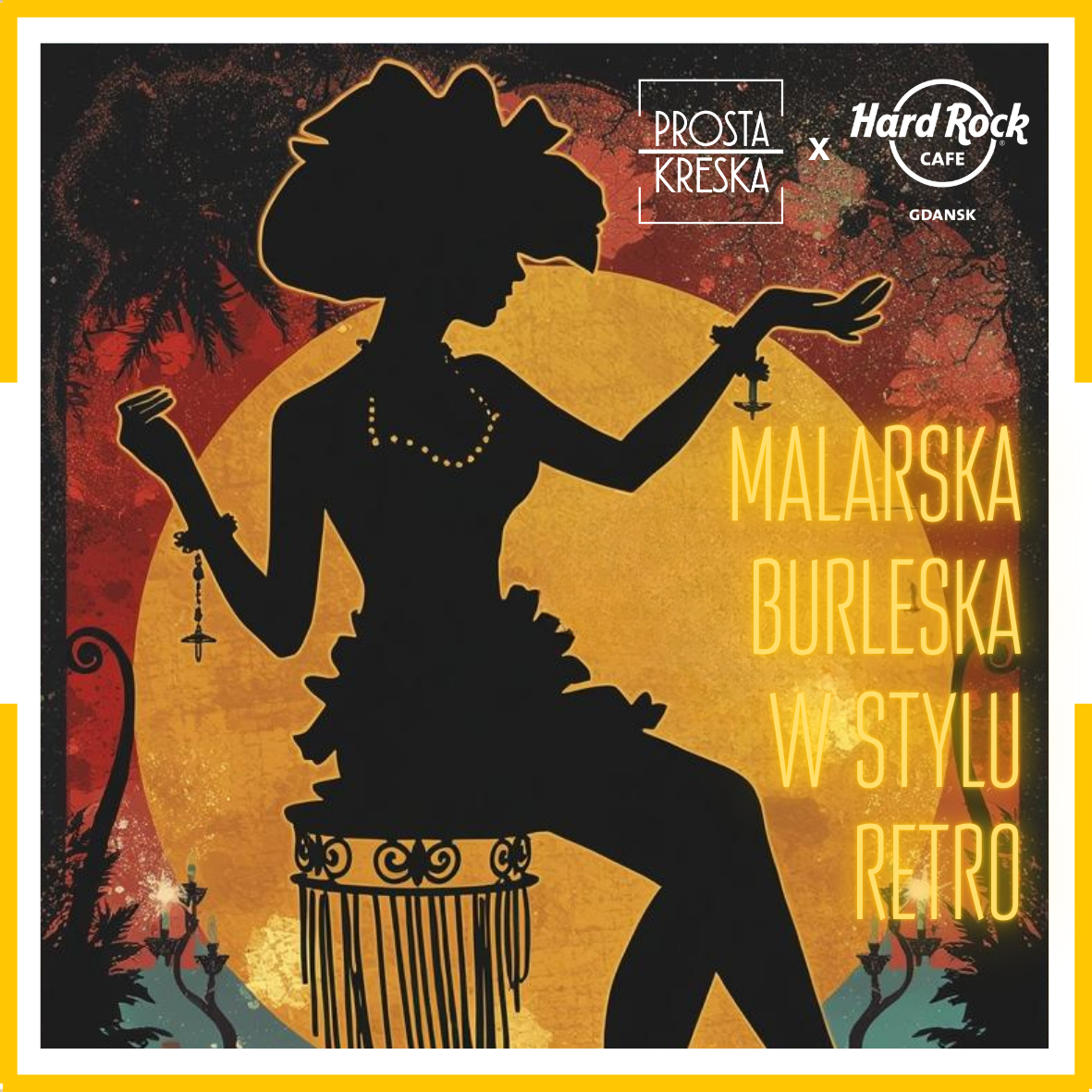 Malowanie przy winie w Hard Rock Cafe Gdańsk - Malarska Burleska w stylu retro w 3 kolorach tuszu