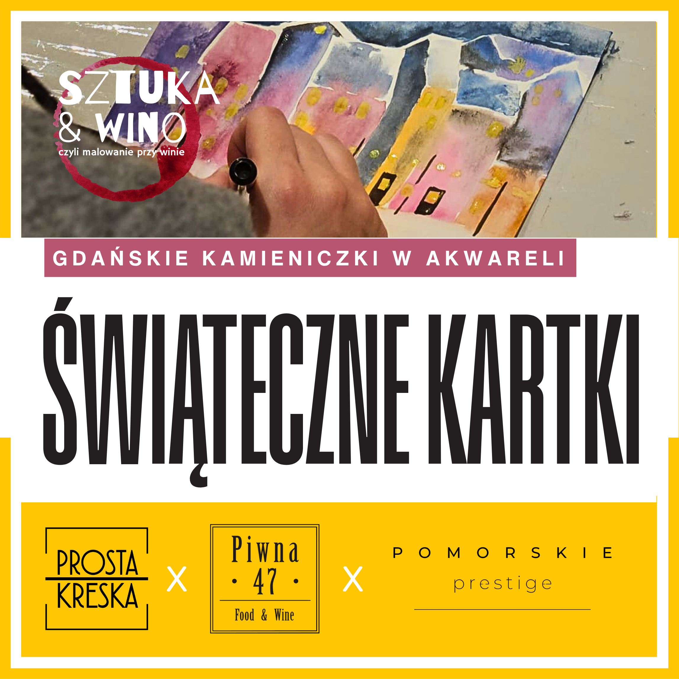 Świąteczne kartki - gdańskie kamieniczki w akwareli