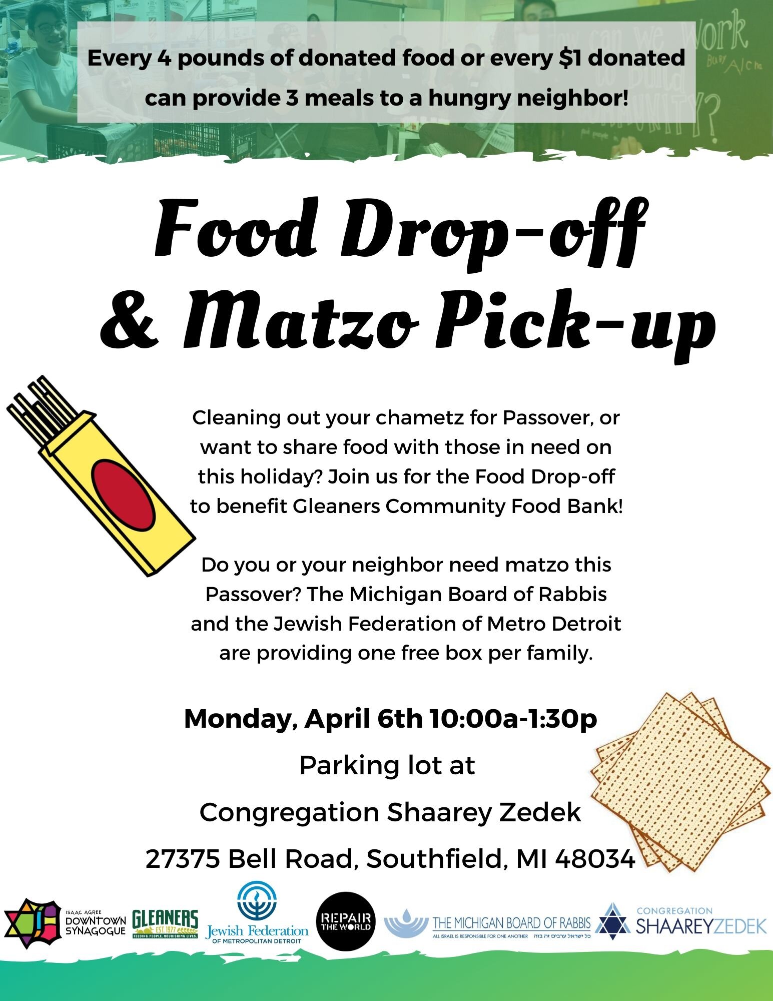 Food Drop-Off &amp; Matzo Pick-Up