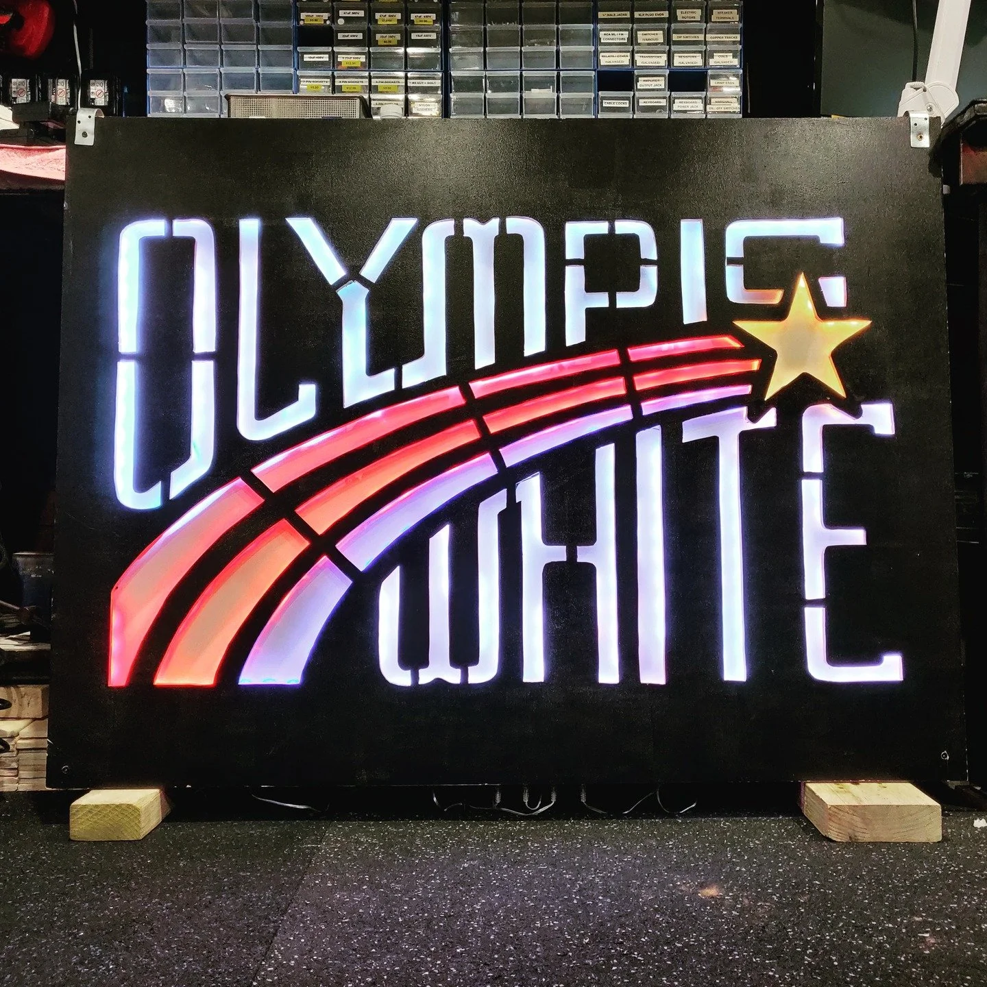 Feels incredible to have this Custom Backlit LED Sign for the local indie band @olympicwhiteofficial finally completed!🌠

The aim to create a bold statement; the definition of arduous, very time-consuming with multiple design changes during construc
