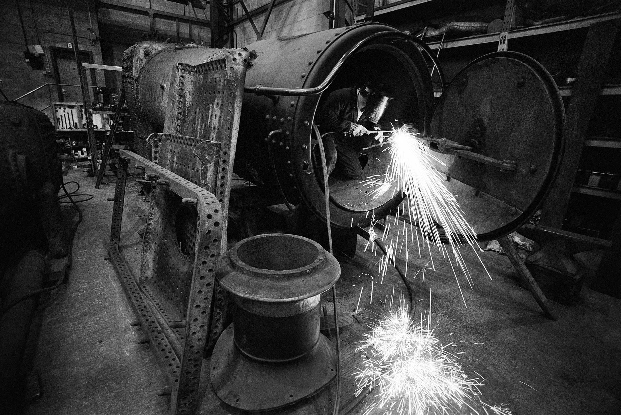 Welder at work on the Severn Valley Railway in Bridgnorth.