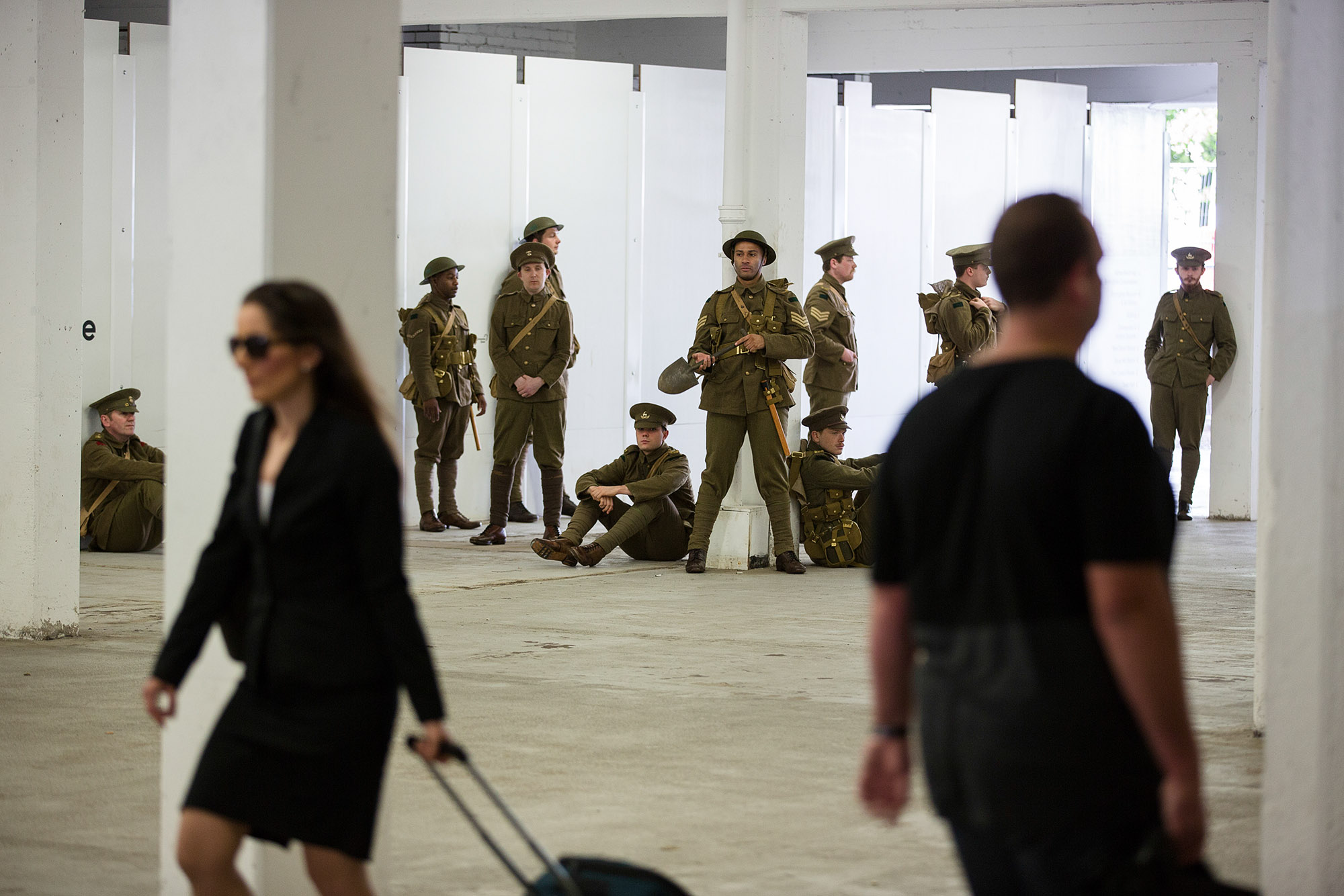  Artist Jeremy Deller’s project “We’re Here Because We’re Here” took place on 1 July 2016. Over 2000 people took part in a national memorial to mark the centenary of the first day of the Battle of the Somme. The participants, representing the shell-s