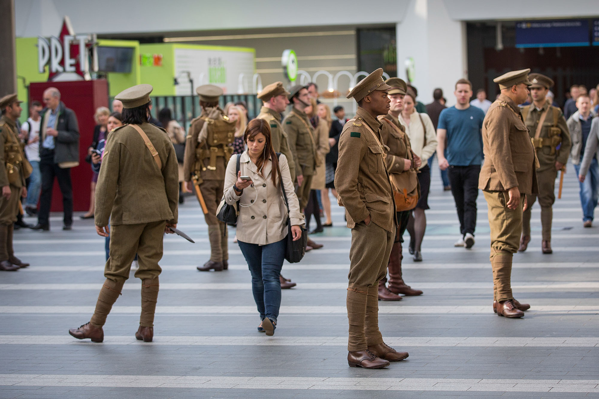 Artist Jeremy Deller’s project “We’re Here Because We’re Here” took place on 1 July 2016. Over 2000 people took part in a national memorial to mark the centenary of the first day of the Battle of the Somme. The participants, representing the shell-s
