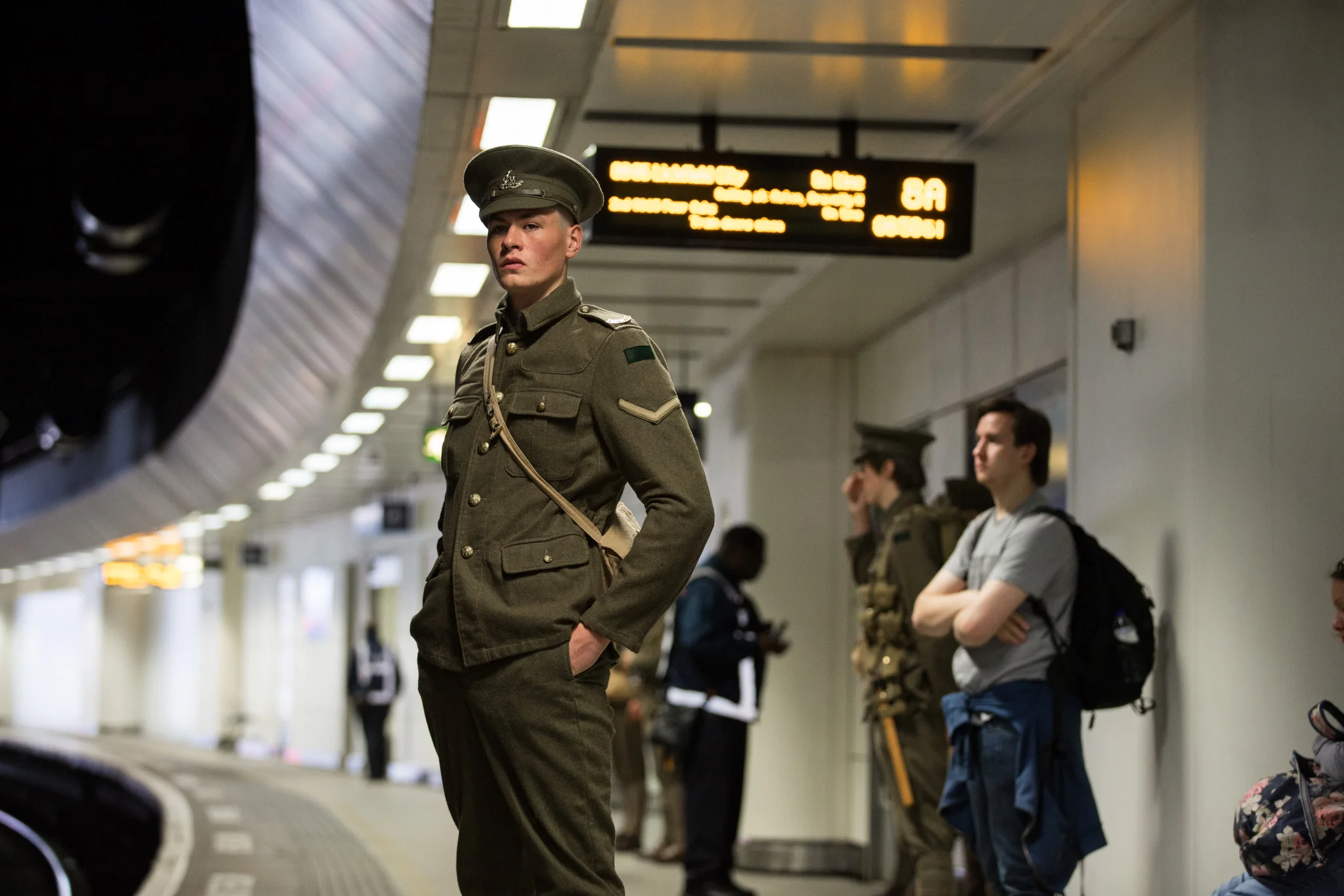 Artist Jeremy Deller’s project “We’re Here Because We’re Here” took place on 1 July 2016. Over 2000 people took part in a national memorial to mark the centenary of the first day of the Battle of the Somme. The participants, representing the shell-shocked fallen soldiers, appeared throughout Britain.
