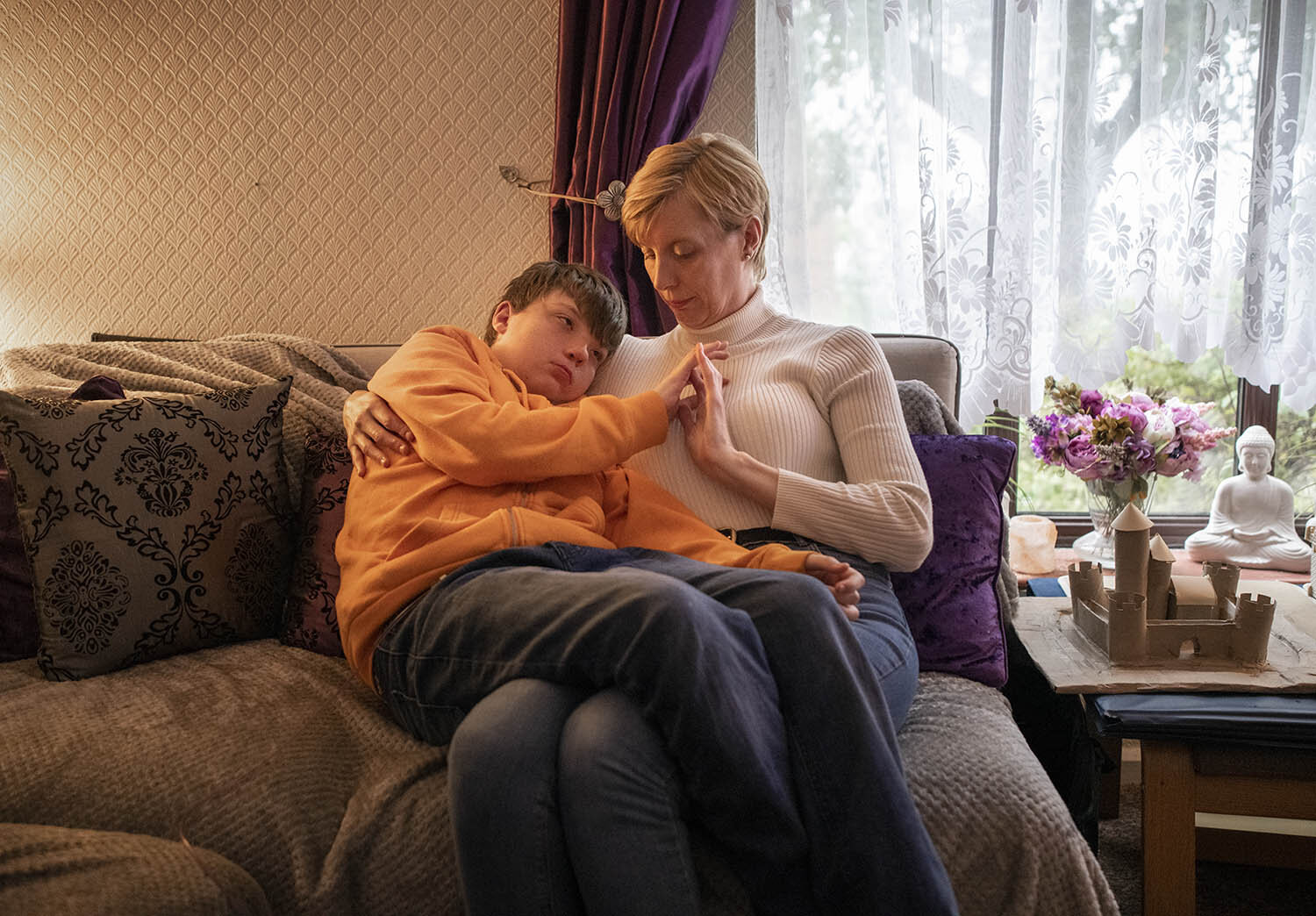 Janine Keppy and her 14 year-old autistic son, Xander, who also has a tracheostomy. He is unable to go to school due to the health risks from Covid-19.