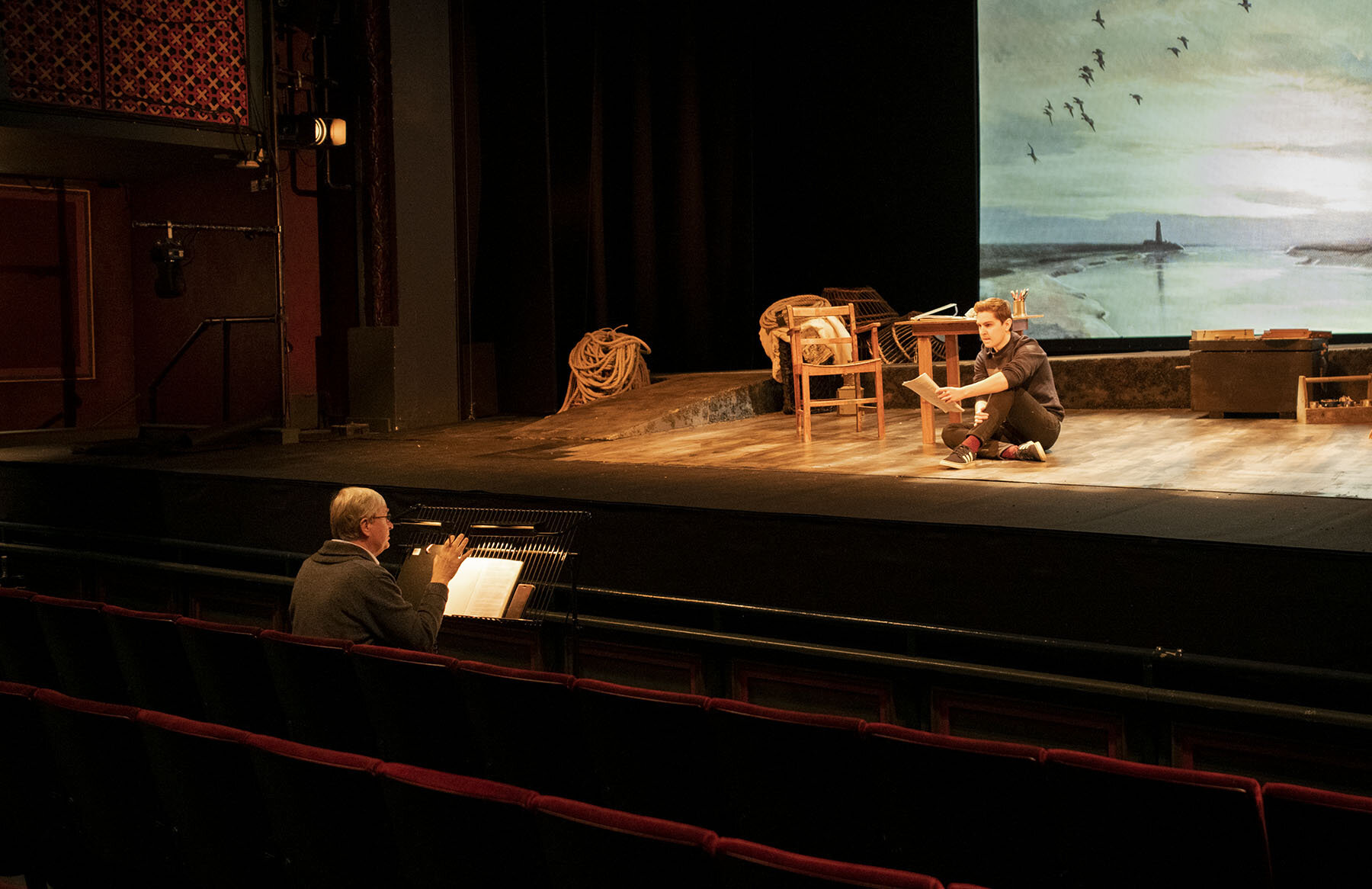 Nic Lloyd, chief executive of Malvern Theatre, rehearsing with actor Daniel Davis in The Snow Goose. The paired-down Covid-compliant production is replacing the panto this year.