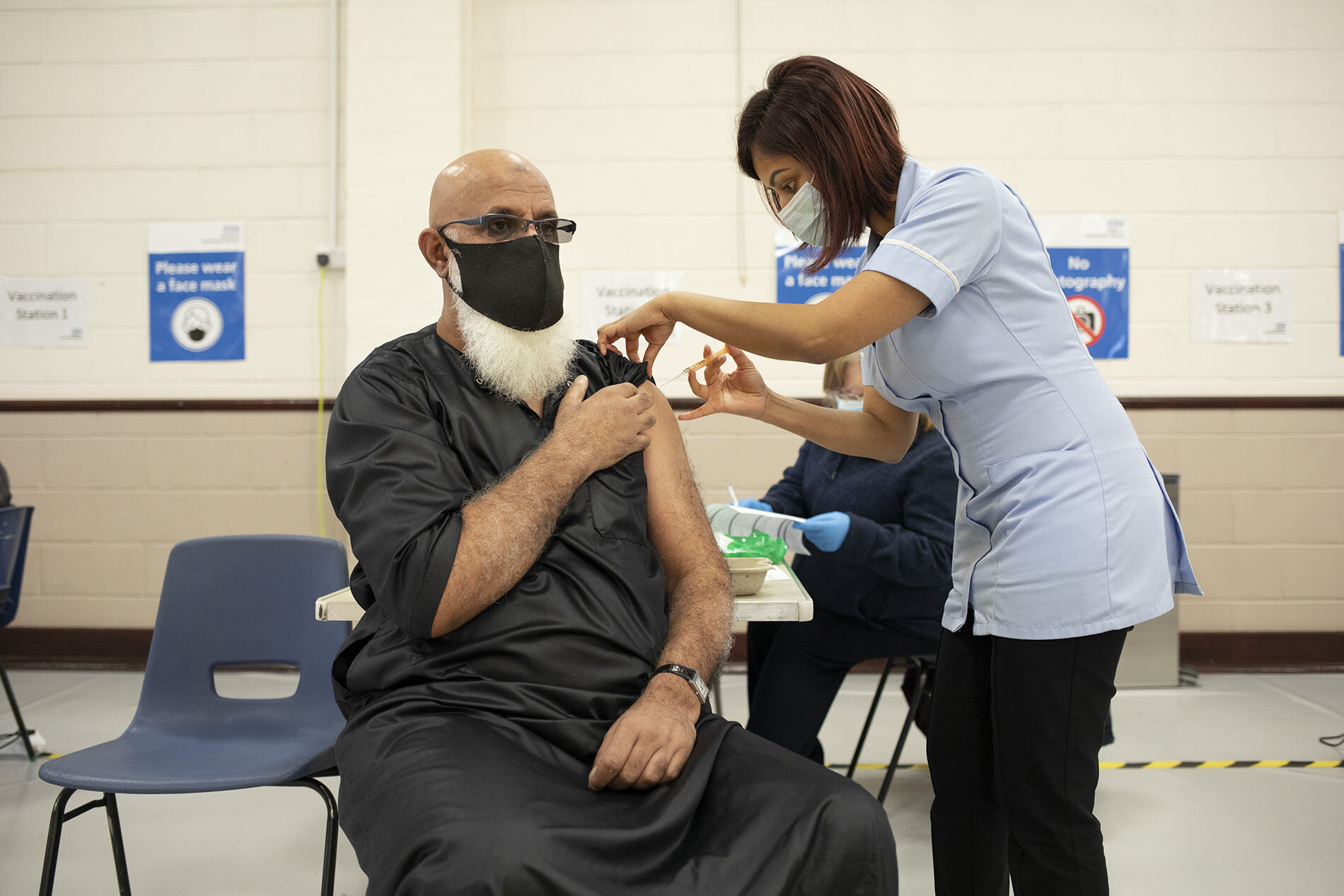 A vaccination centre in Leicester. The city has twice the UK’s average Covid infection rate