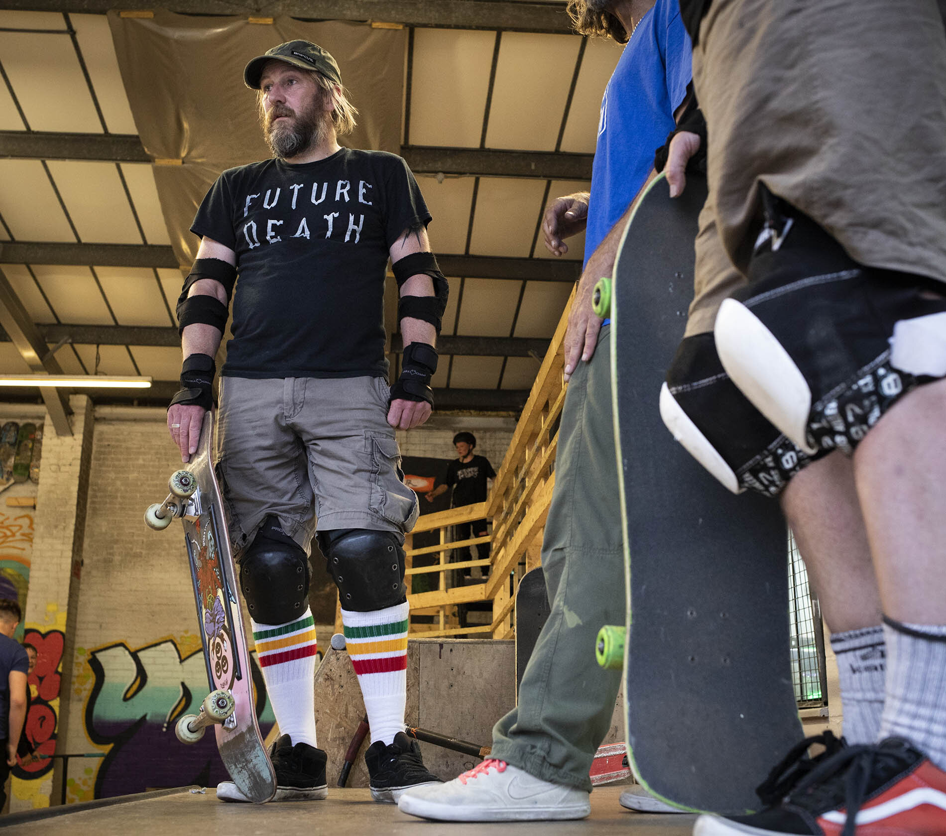 Middle-aged skateboarders
