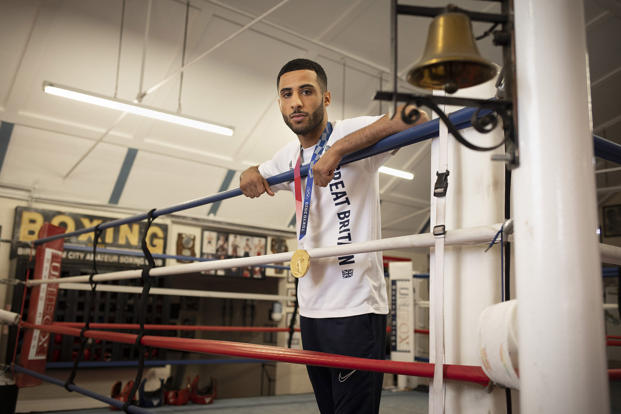 Boxer Galal Yafai back at his first gym in Birmingham, after winning gold at the Tokyo Olympics