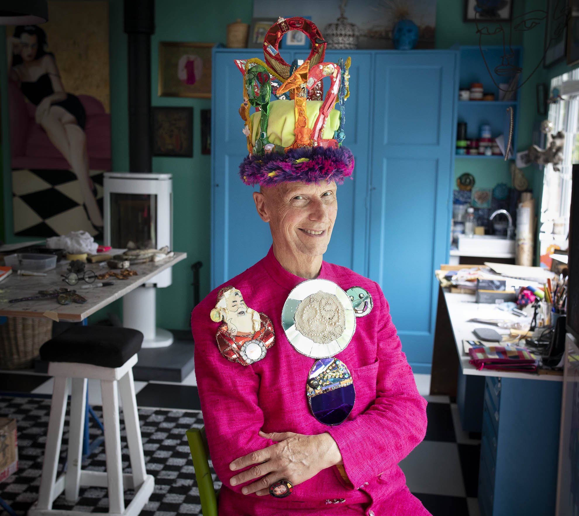 Sculptor Andrew Logan, who only wears jewellery he has made himself.