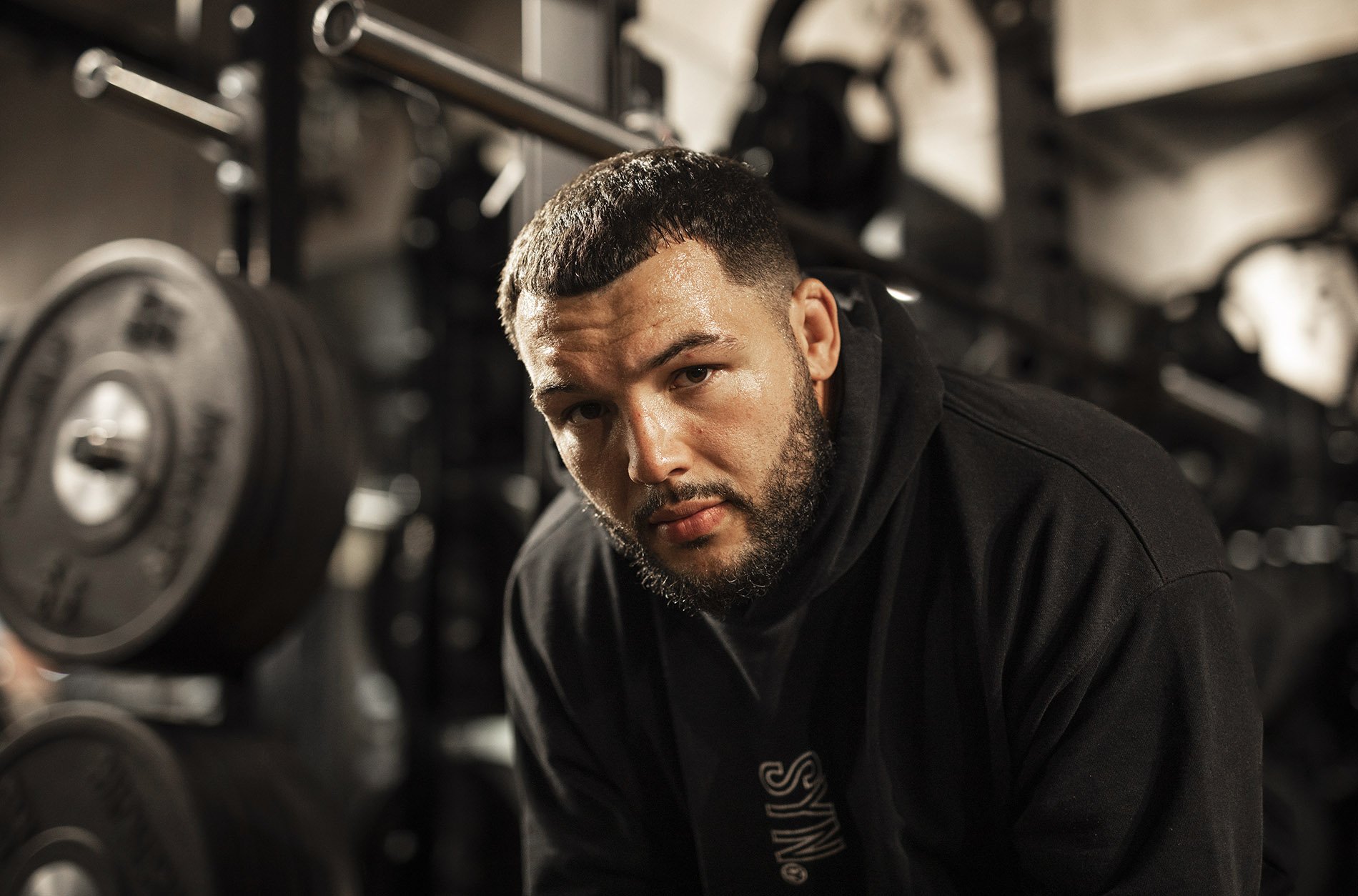  England rugby player Ellis Genge in his gym in Leicester. 