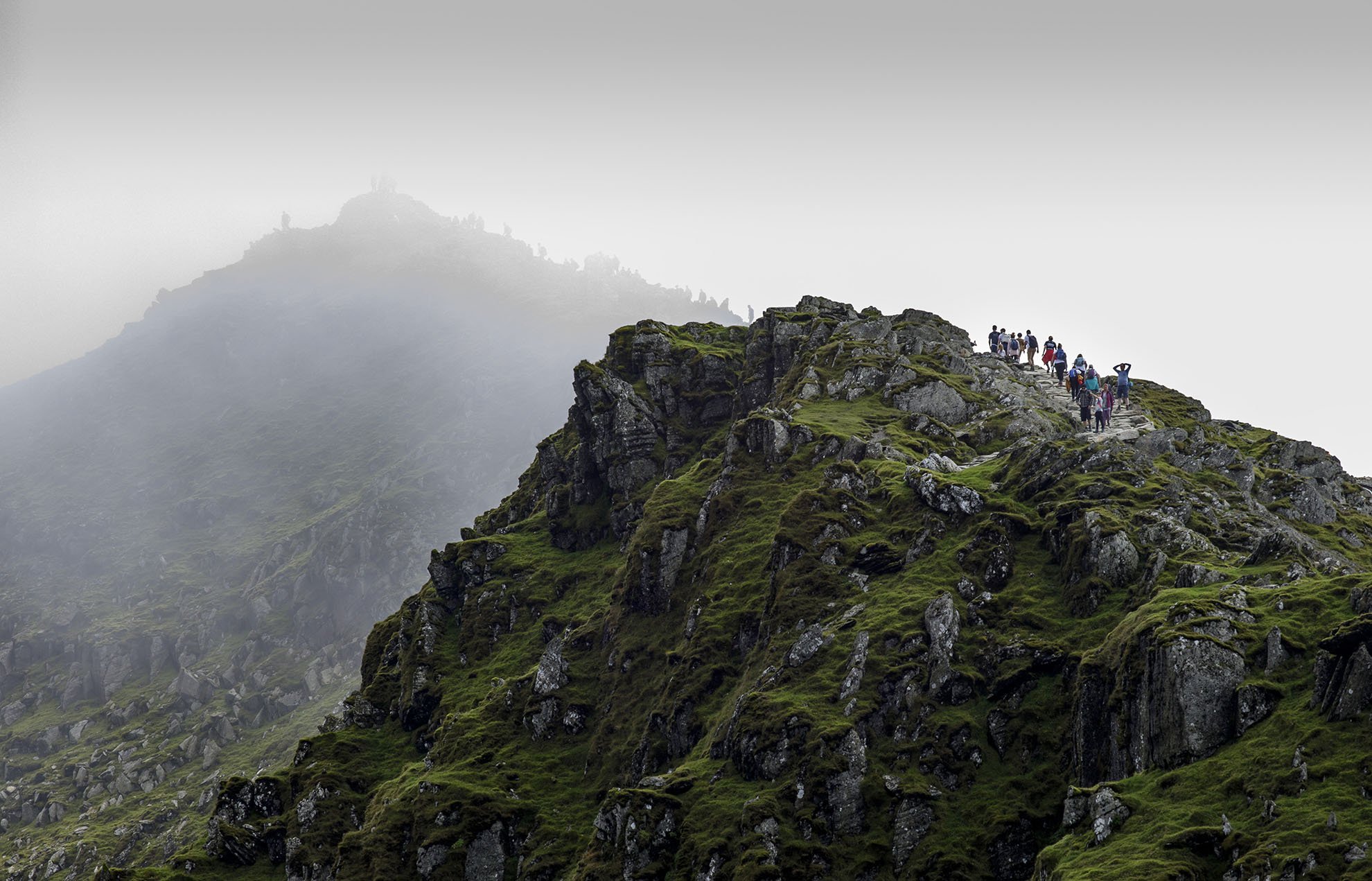  Tourists make their way to the top of Mount Snowdon on the last weekend of the summer holidays. 