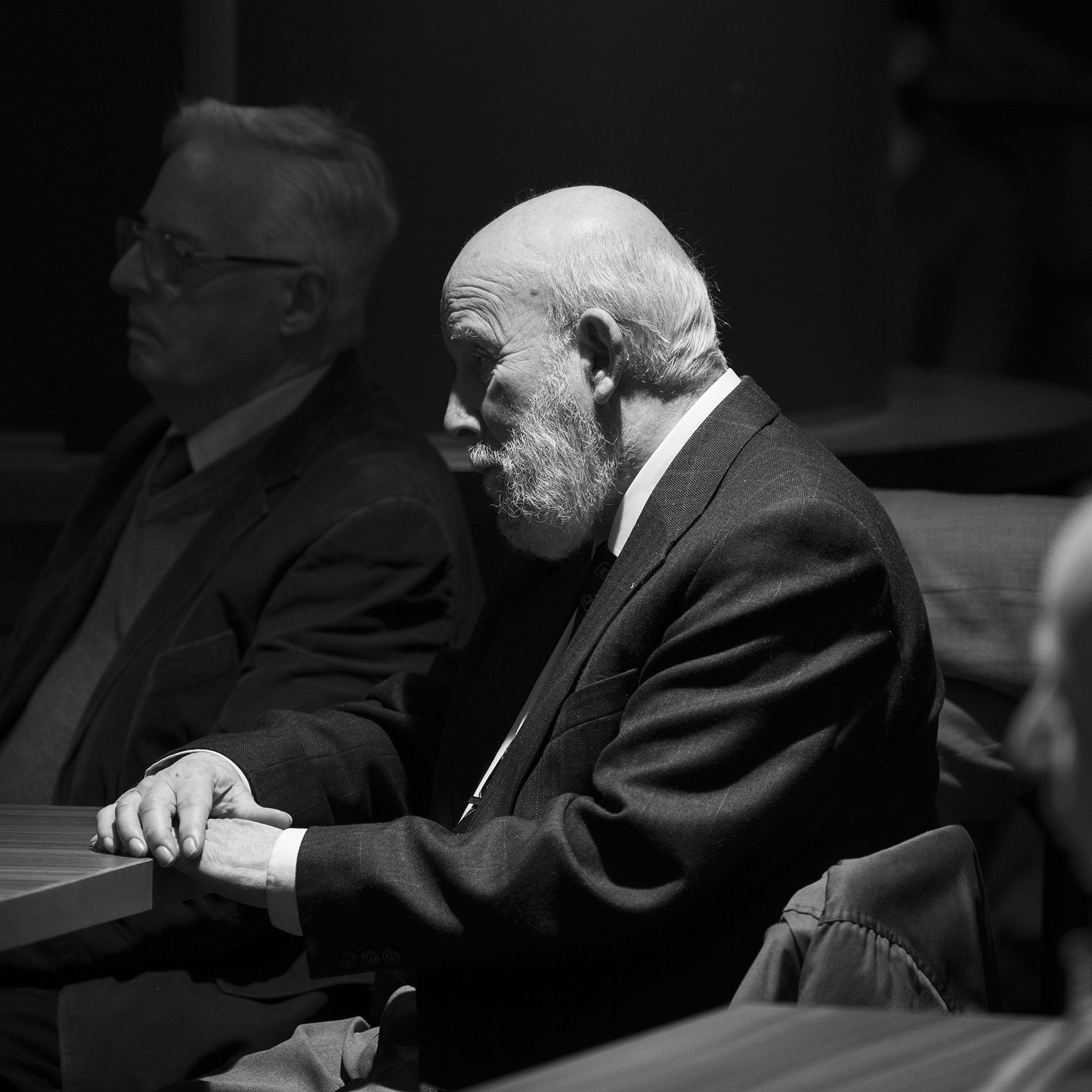 Man listening to a talk on Elgar