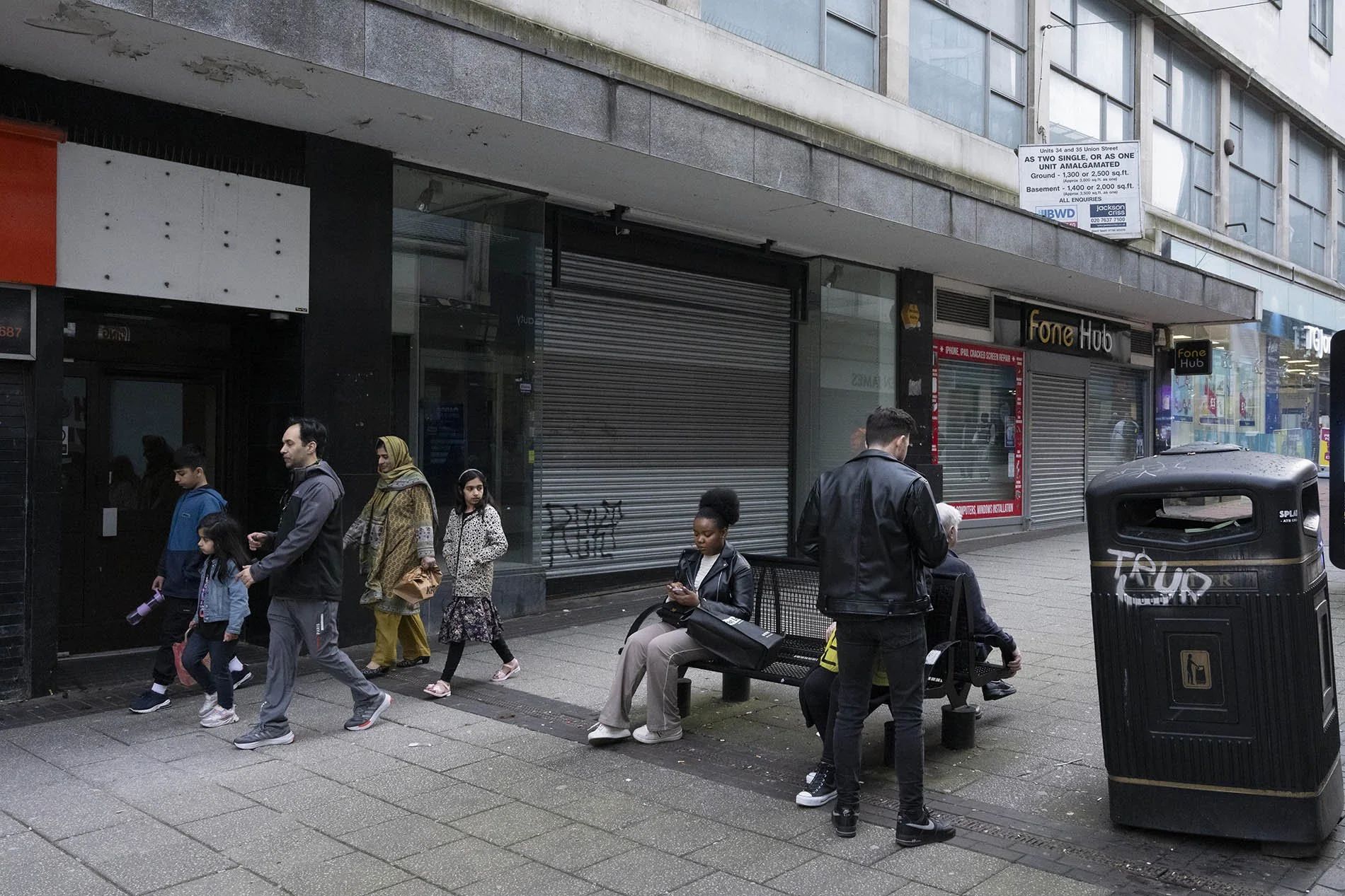  Britain’s failing town centres. Closed down shops in Birmingham. 