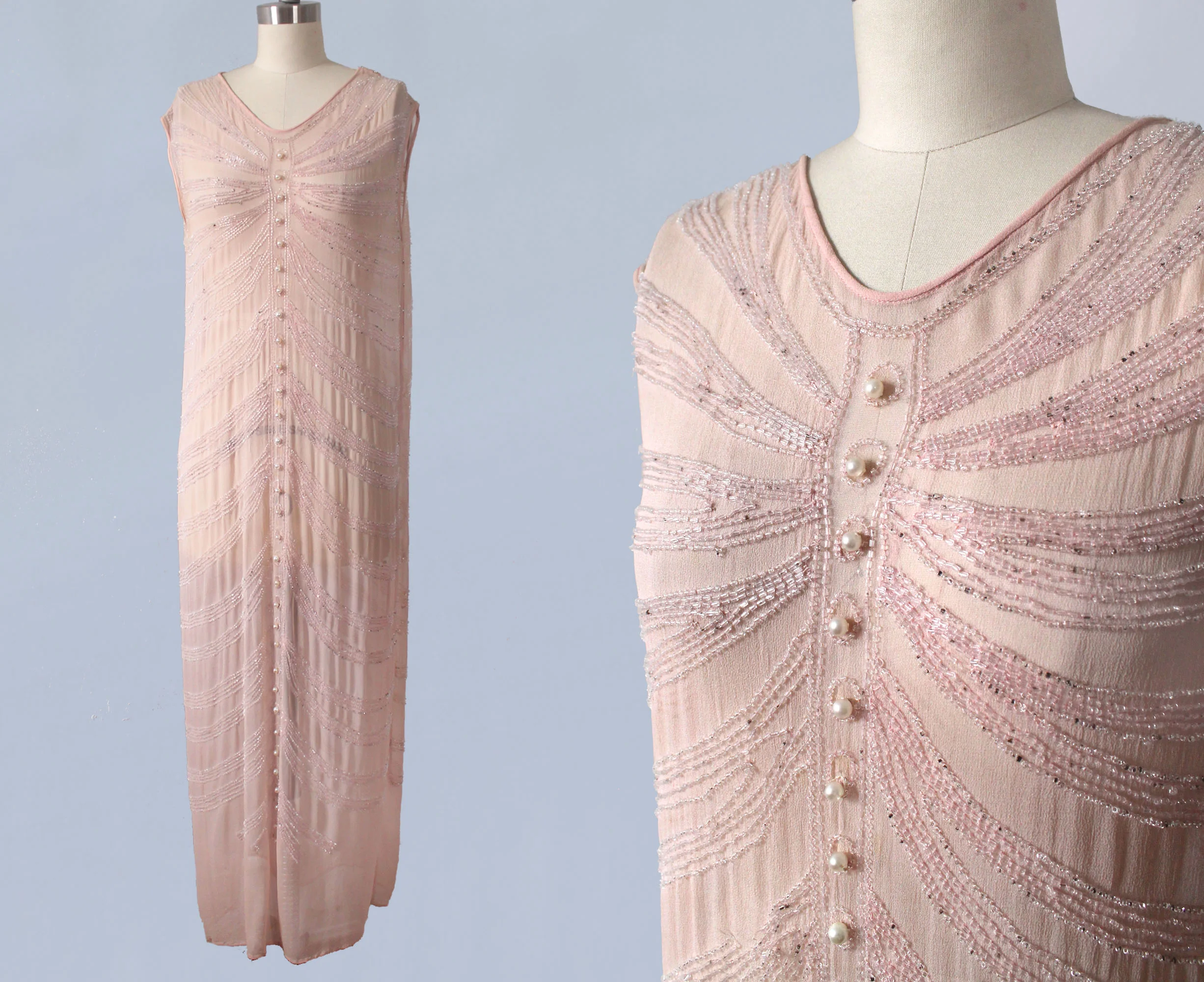 Pink silk beaded dress, 1920s