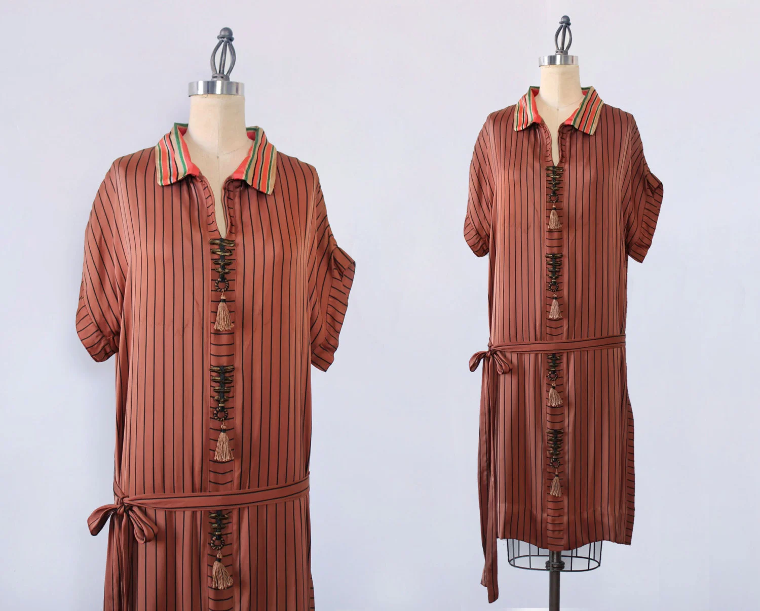 Silk satin striped dress. 1920s.