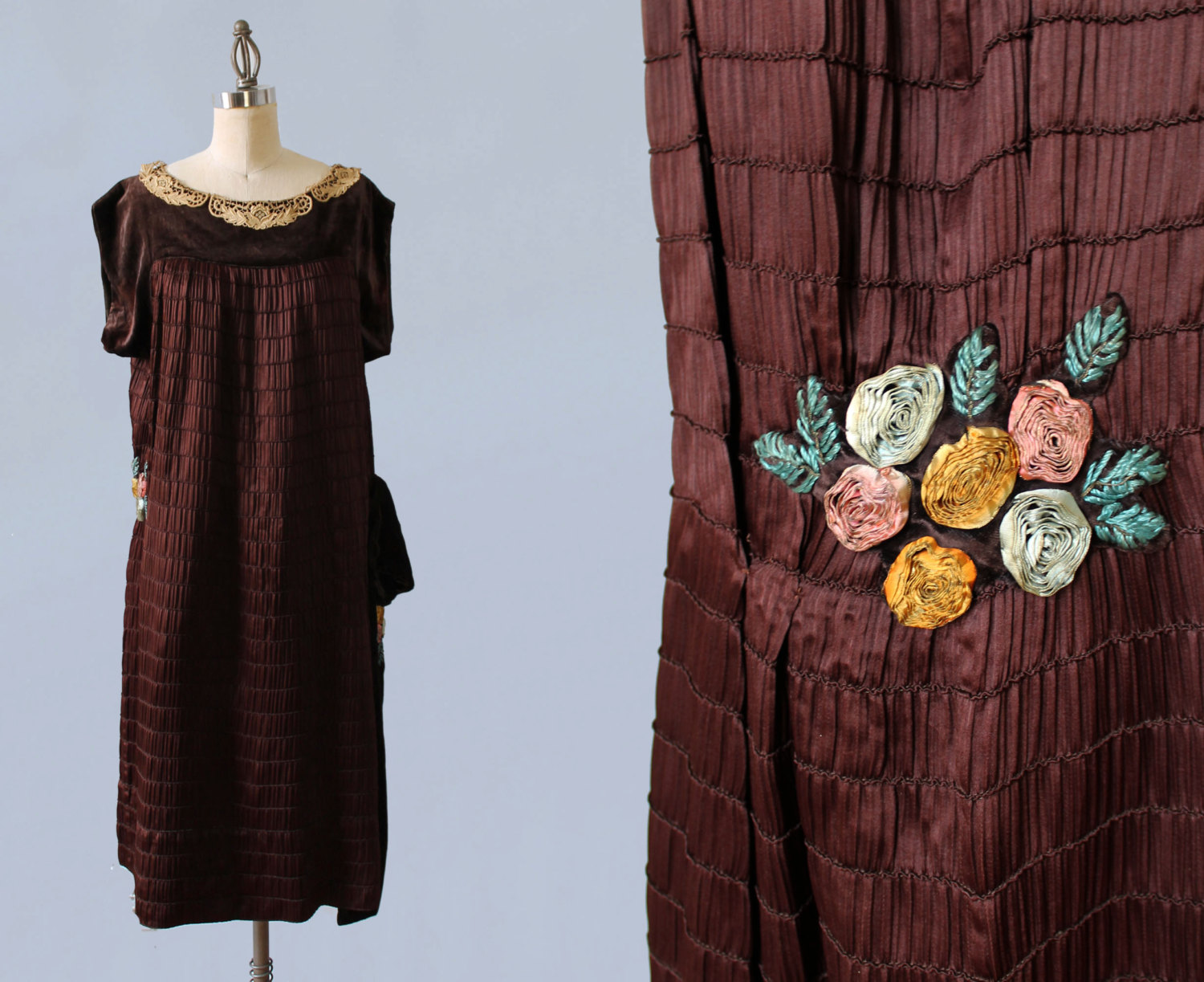 Day dress, 1925 . Printed silk crepe, metallic thread by Gabrielle