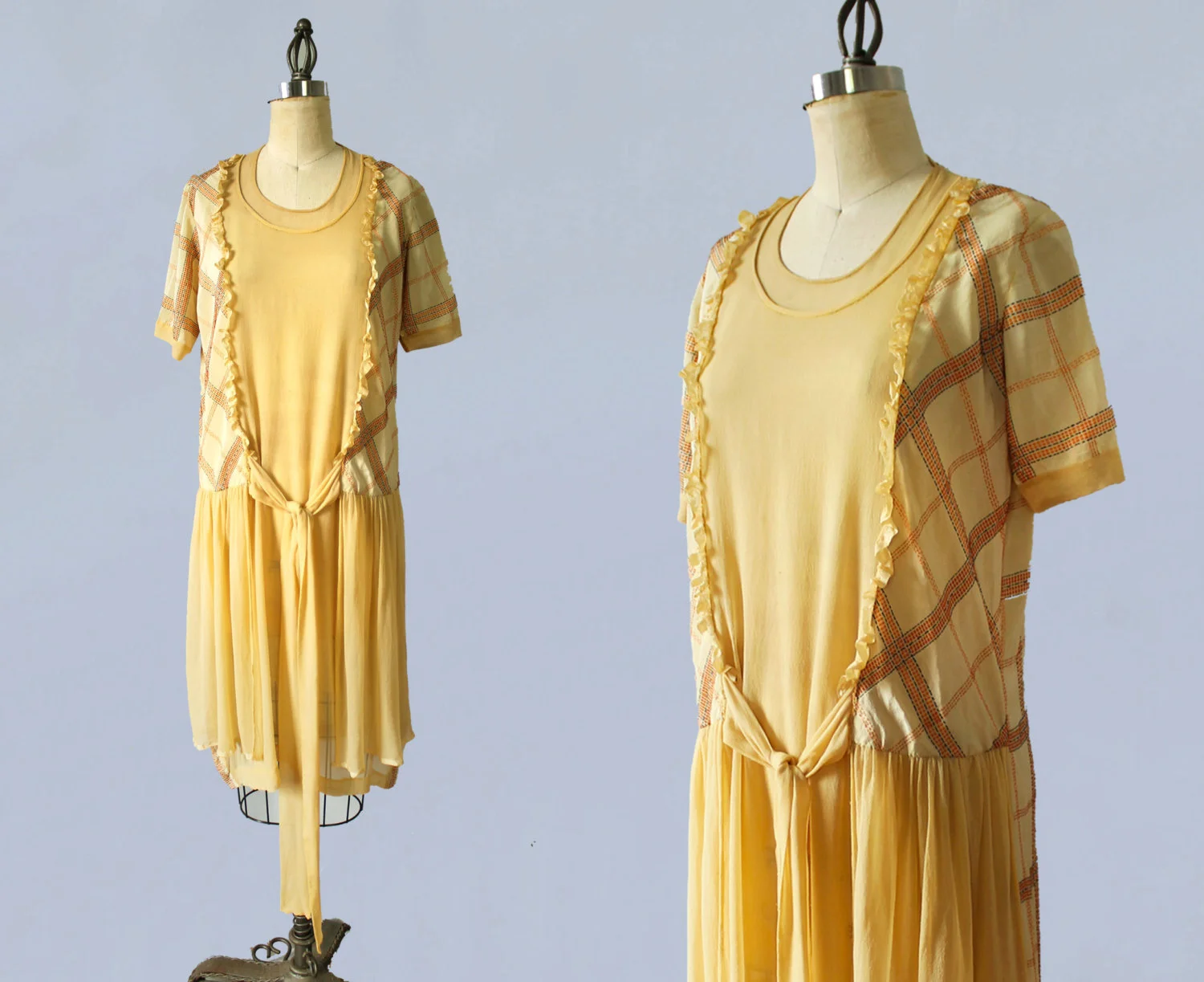 Yellow silk dress. 1920s.