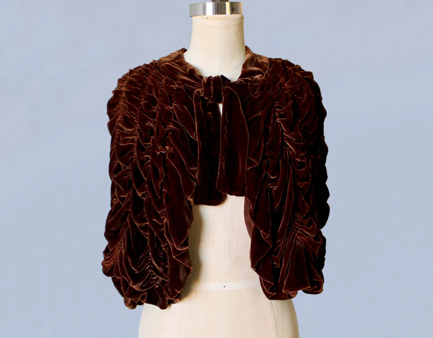 Chocolate brown silk velvet capelet. 1920s-30s