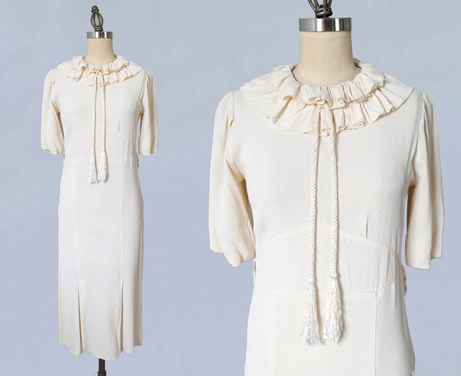 White crepe dress. 1930s.