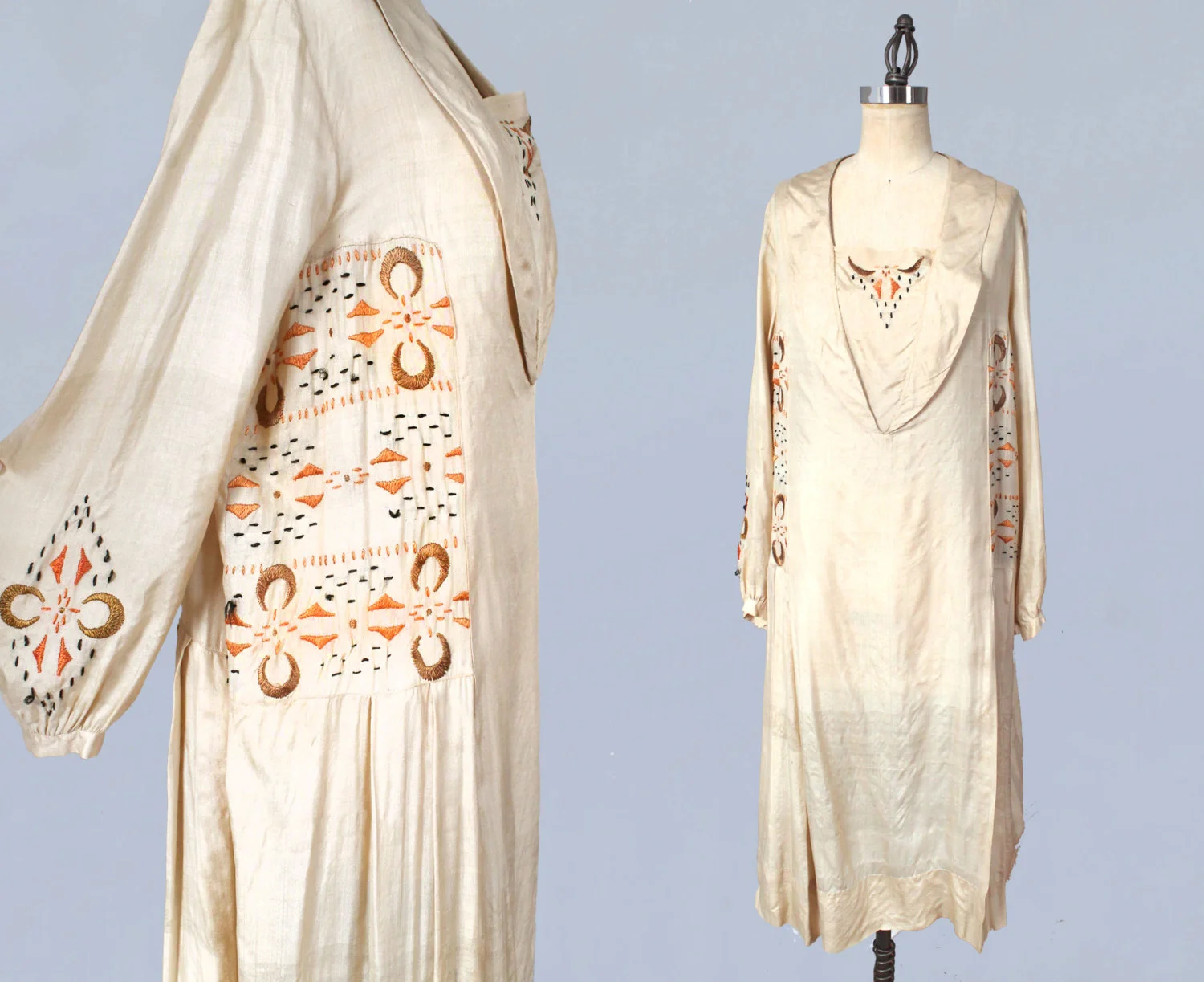 Silk embroidered dress. 1920s.