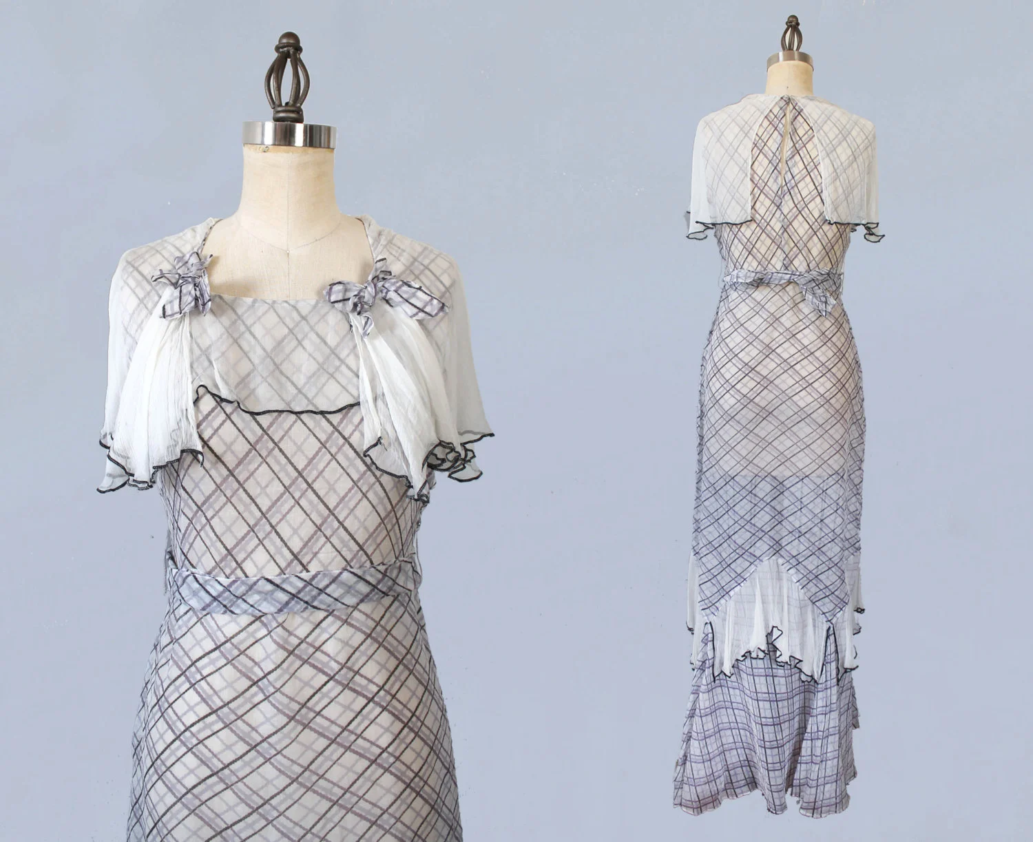 Sheer plaid cotton gown. 1930s.
