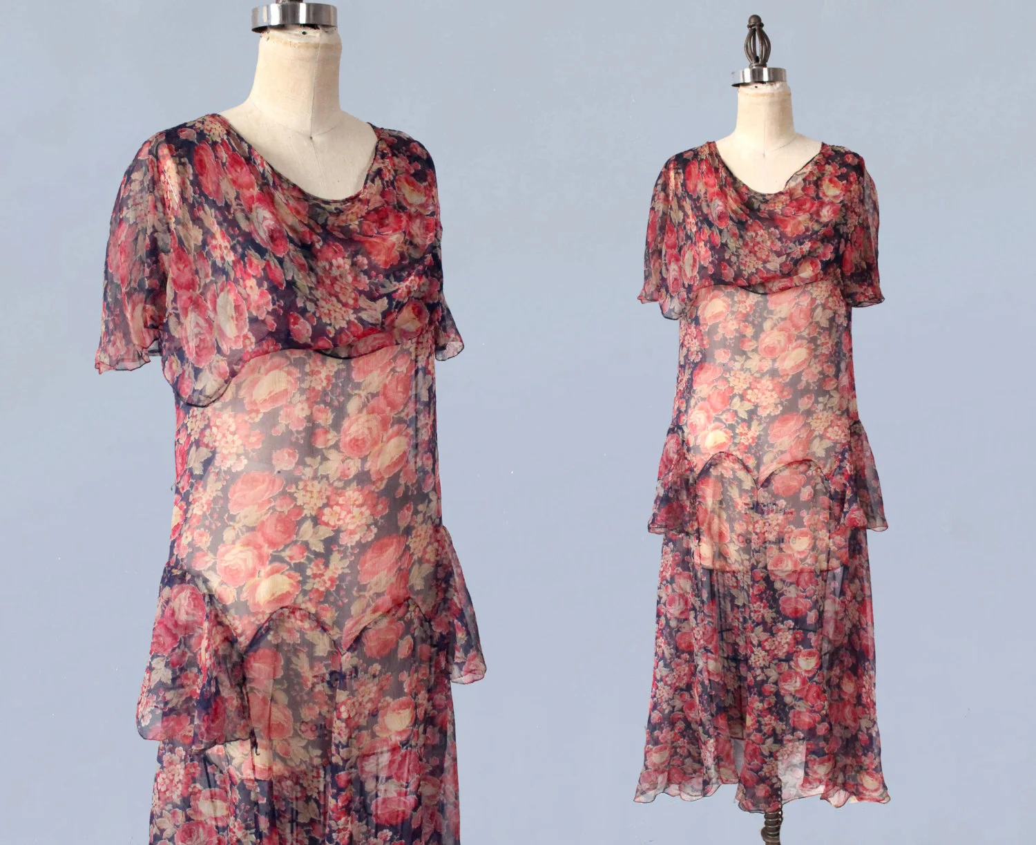 Silk floral dress. 1920s.