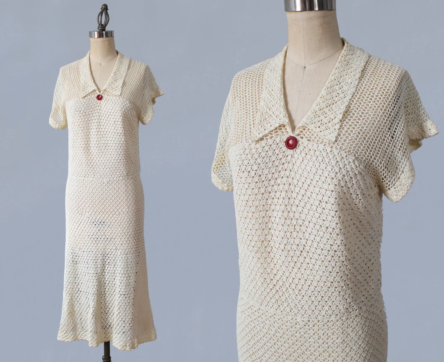 White knit dress. 1930s.